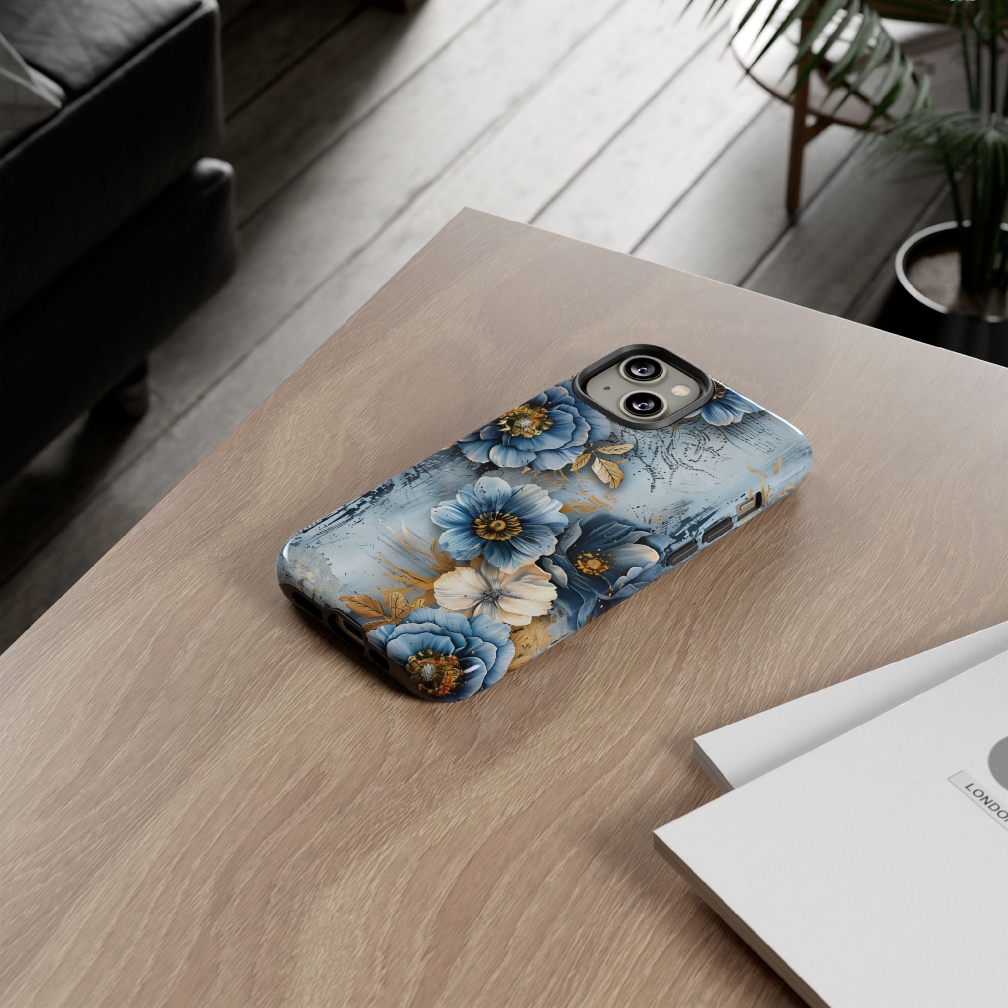 Blue & Gold Floral - Tough Guard Apple iPhone Case