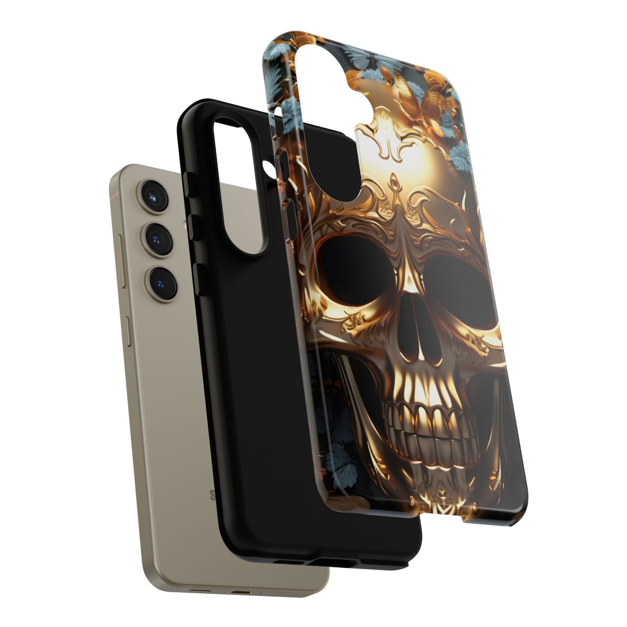 Golden Skull Floral & Butterflies Armor - Tough Guard Samsung Galaxy Case