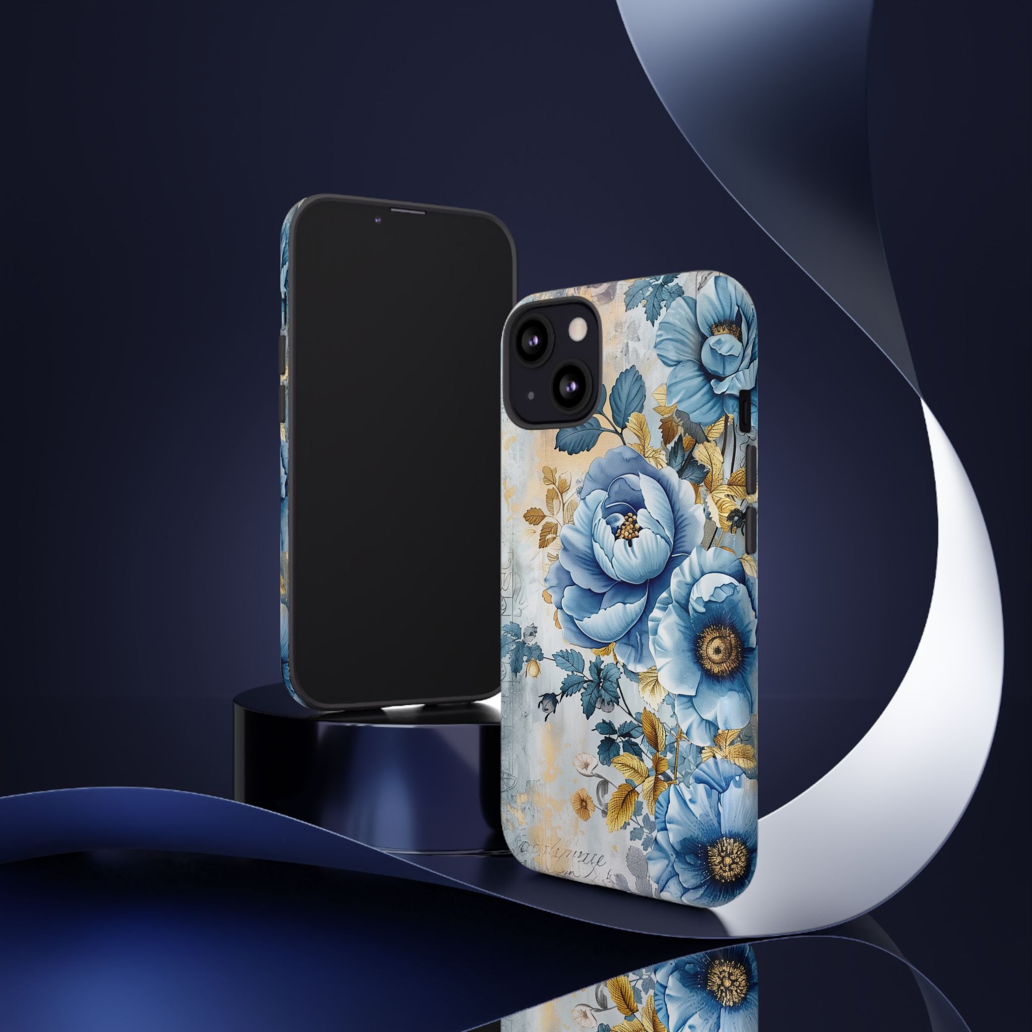 Blue & Gold Blooming Flowers - Tough Guard Apple iPhone Case