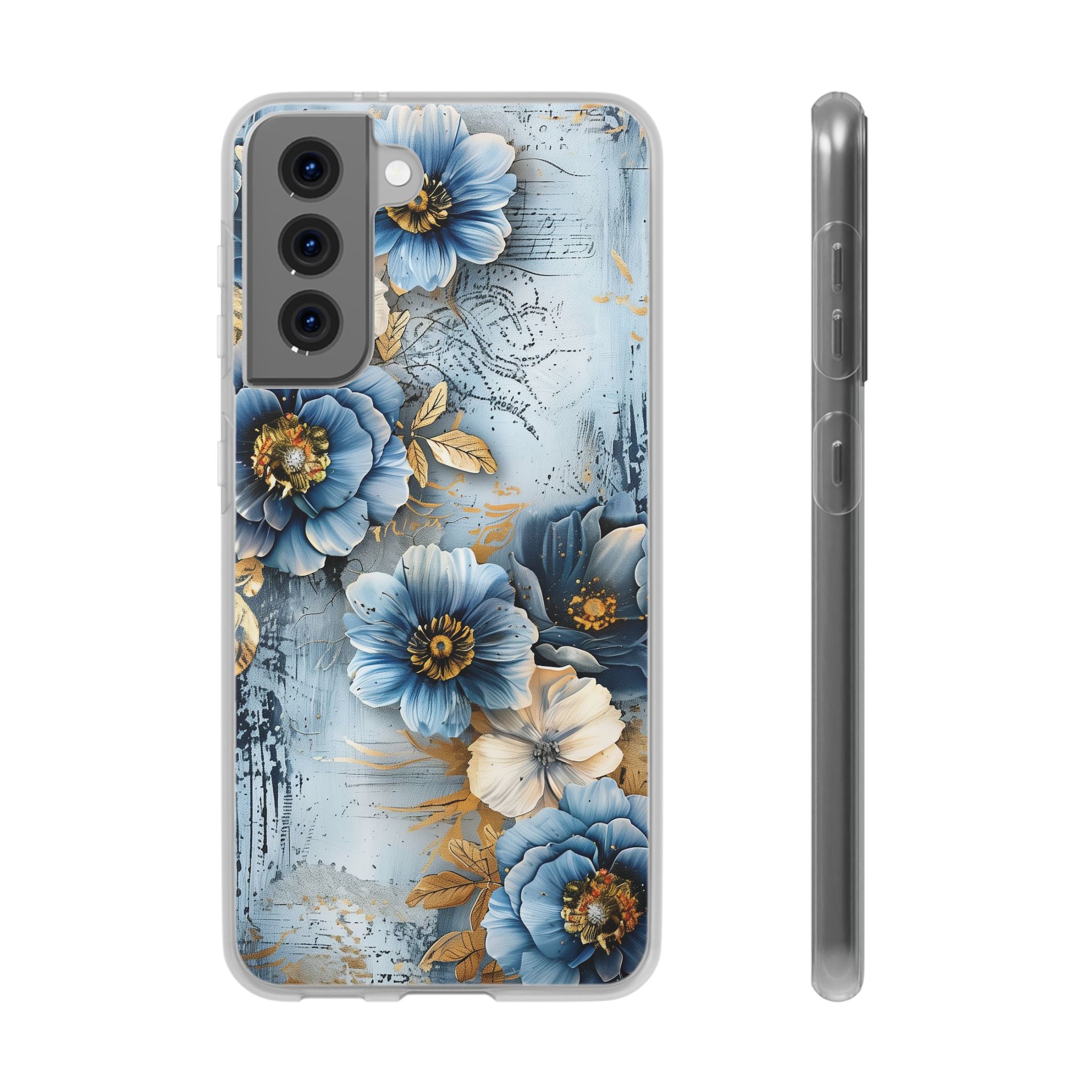 Blue & Gold Floral Flexi Case - Samsung Galaxy Case
