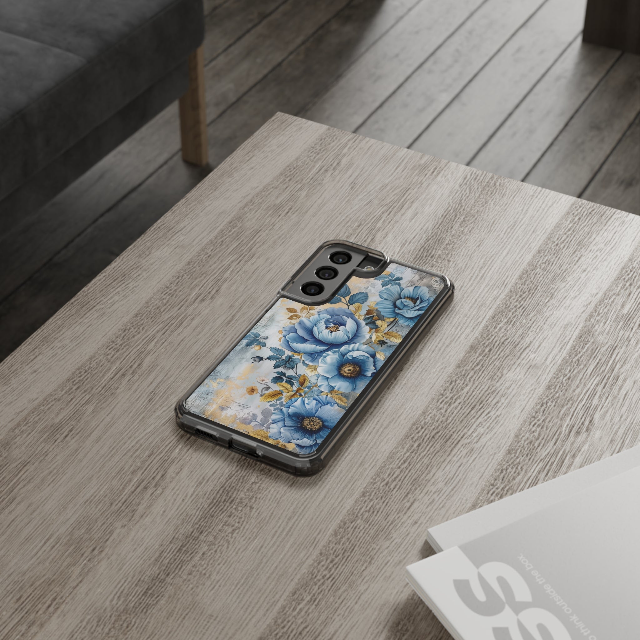 Blue & Gold Blooming Flowers - Crystal Guard Durable Samsung Galaxy Case