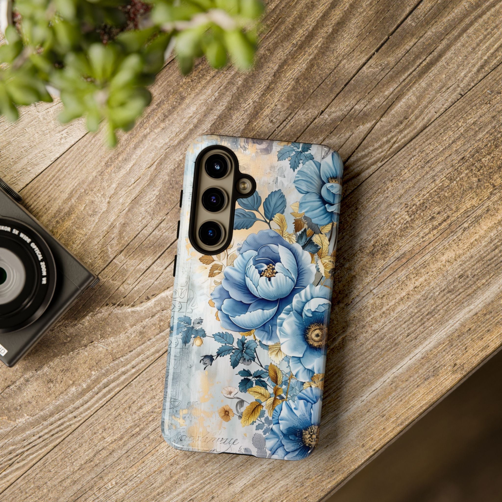 Blue & Gold Blooming Flowers - Tough Guard Samsung Galaxy Case