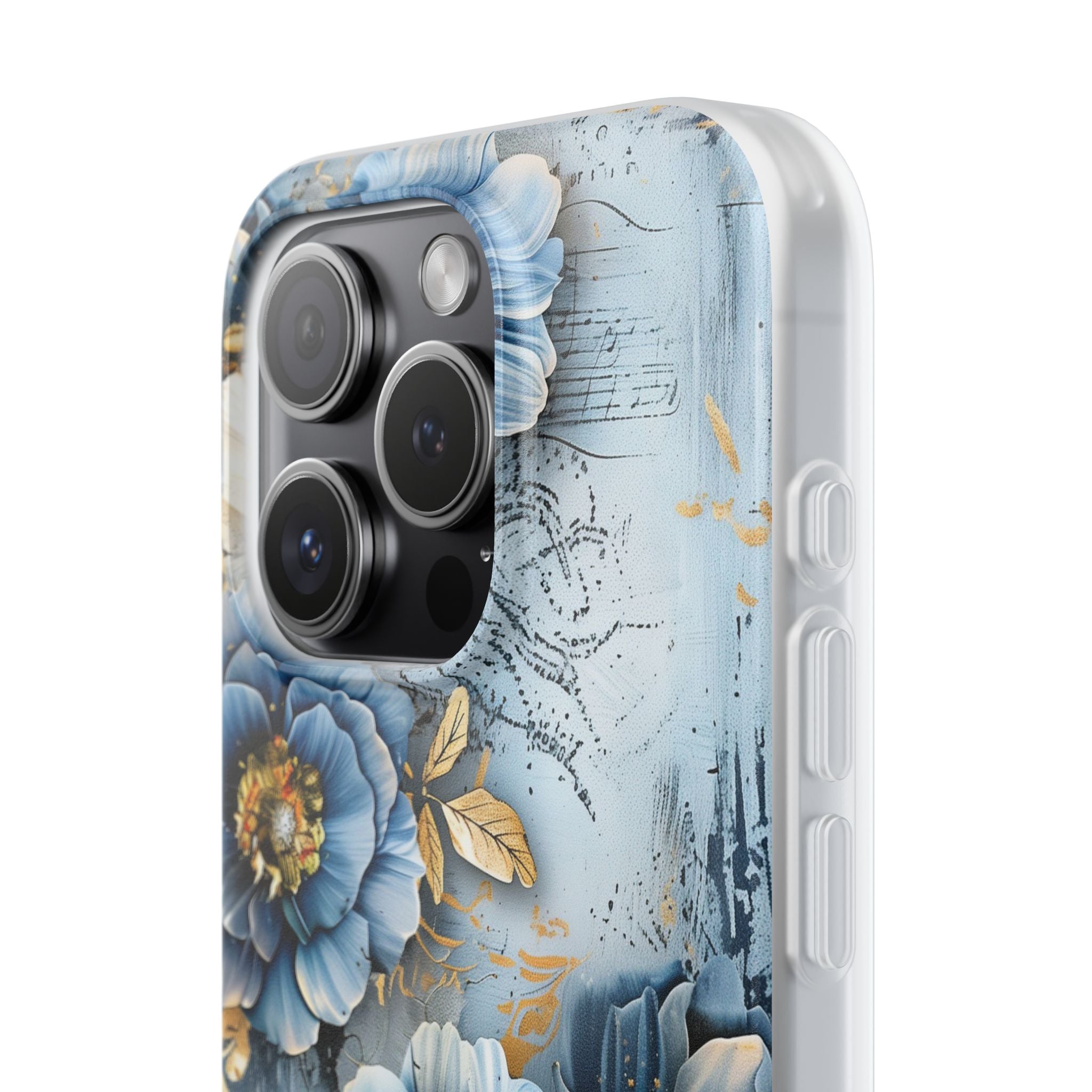 Blue & Gold Floral Flexi Case - Apple iPhone Case