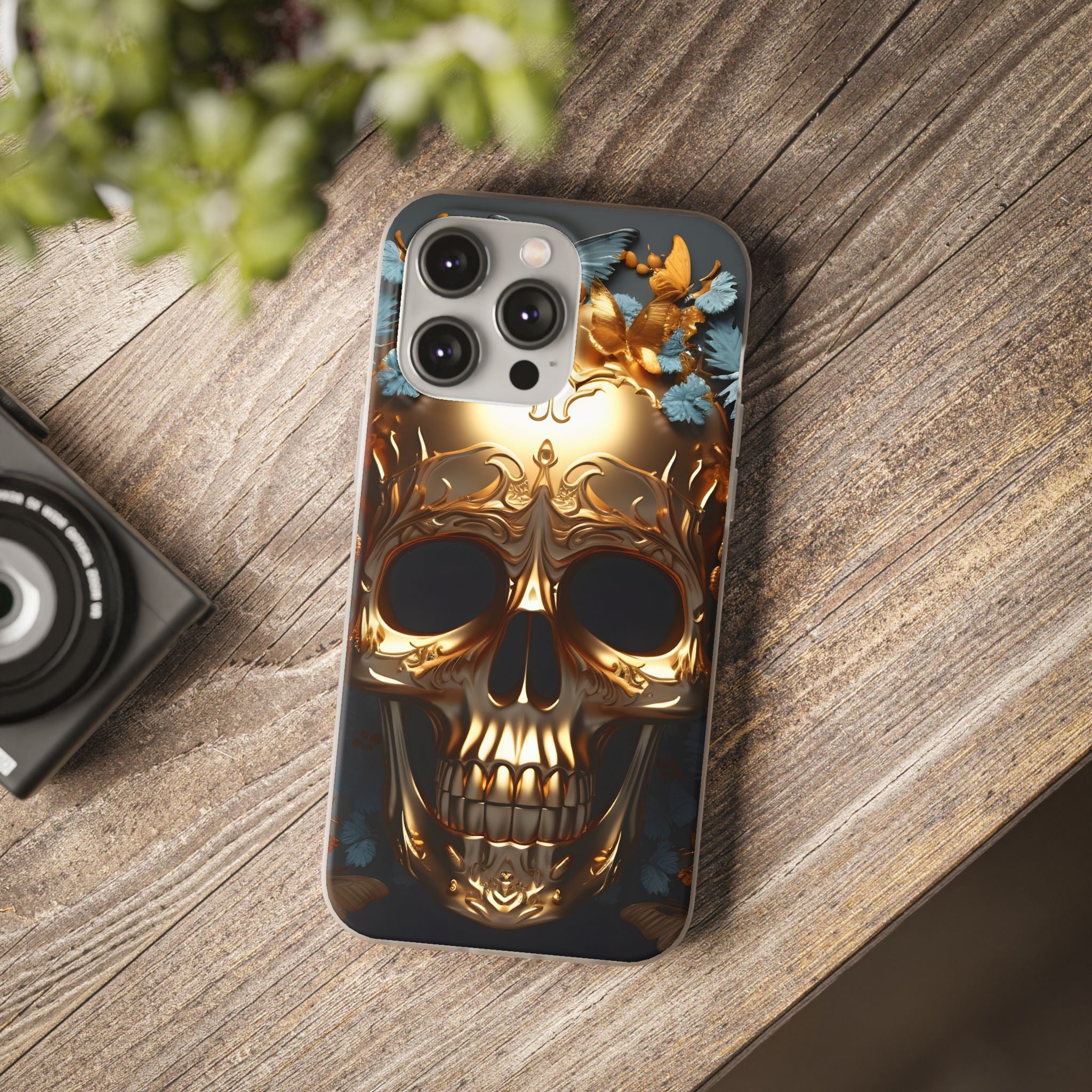 Golden Skull Floral & Butterflies Flexi Case - Apple iPhone Case