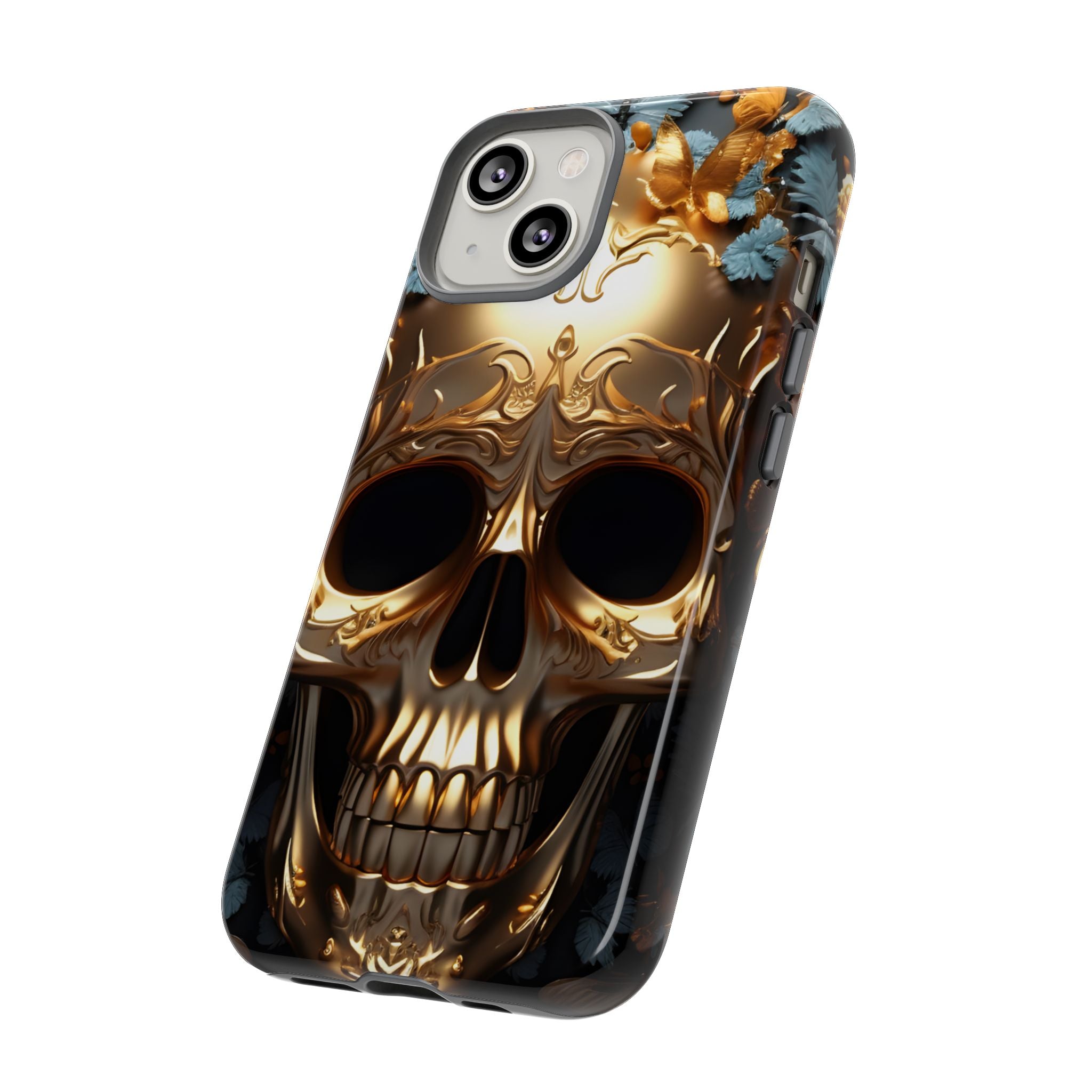 Golden Skull Floral Armor - Tough Guard Apple iPhone Case