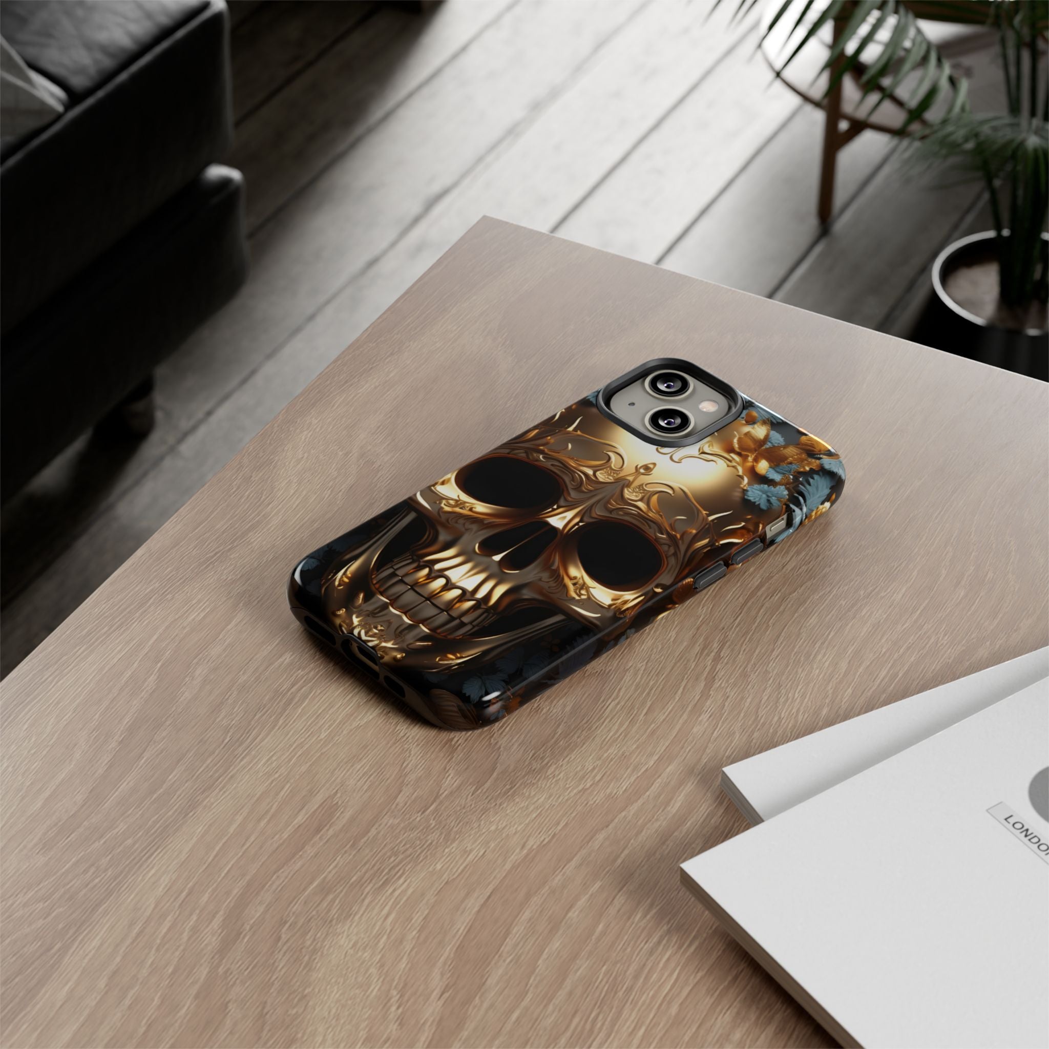 Golden Skull Floral Armor - Tough Guard Apple iPhone Case