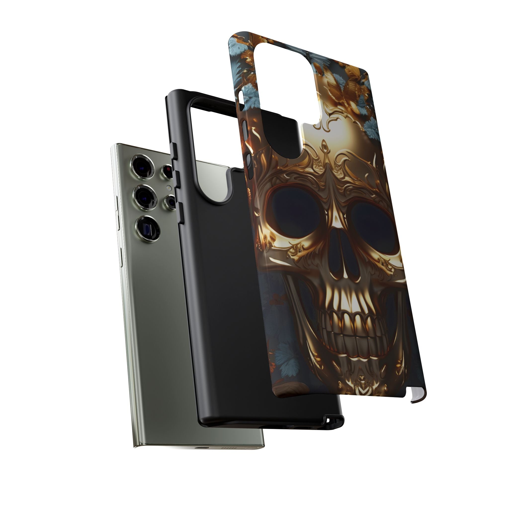 Golden Skull Floral & Butterflies Armor - Tough Guard Samsung Galaxy Case