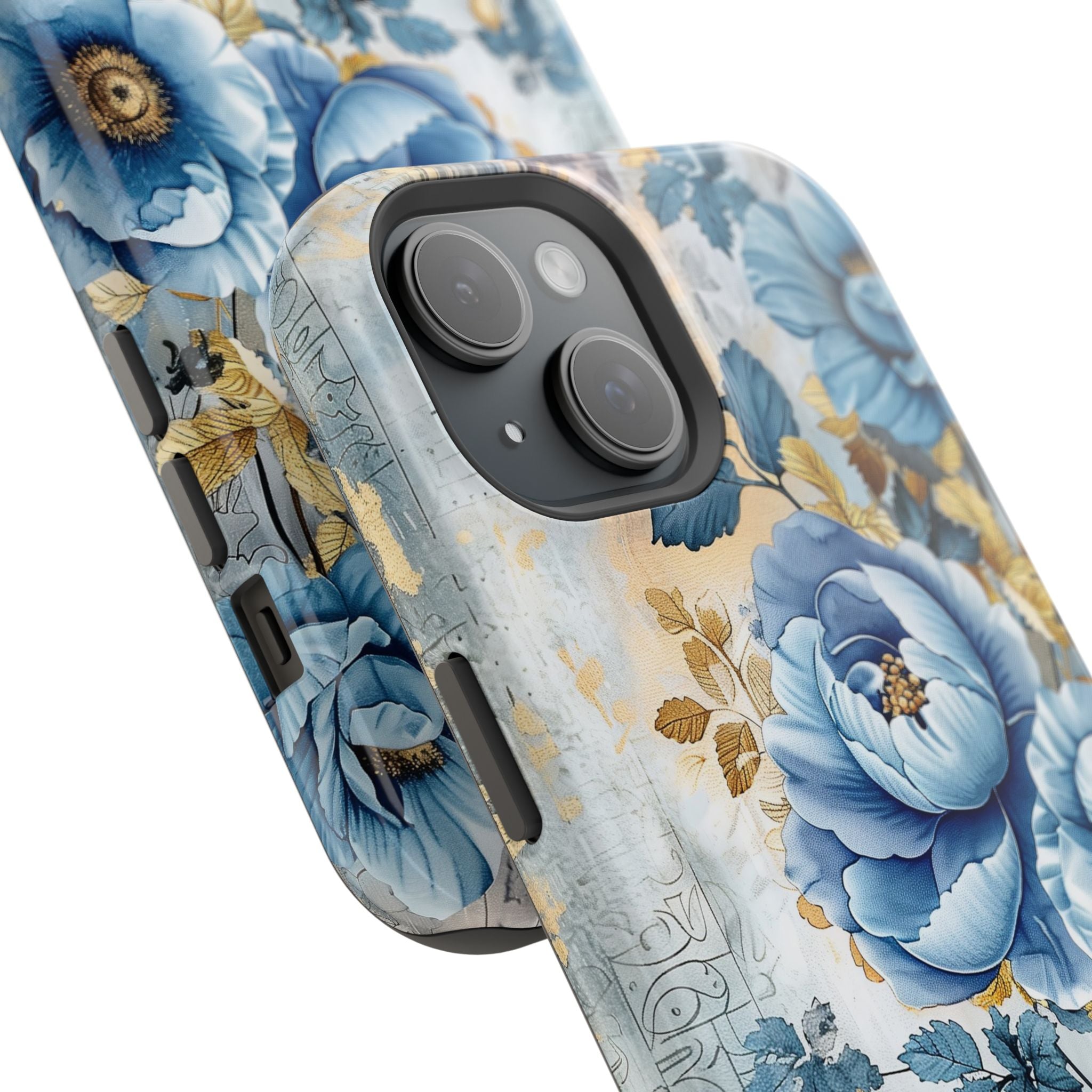 Blue & Gold Blooming Flowers - Magnetic Armor Tough Apple iPhone Case