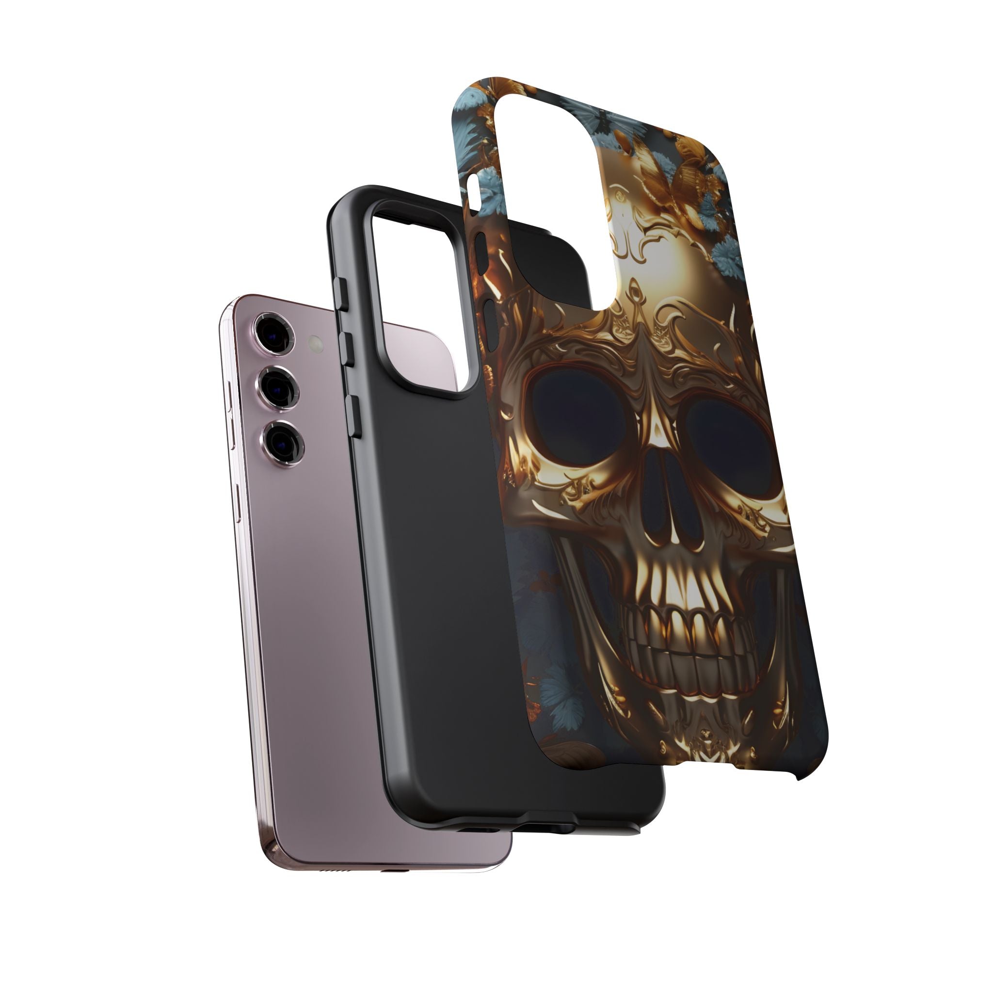 Golden Skull Floral & Butterflies Armor - Tough Guard Samsung Galaxy Case