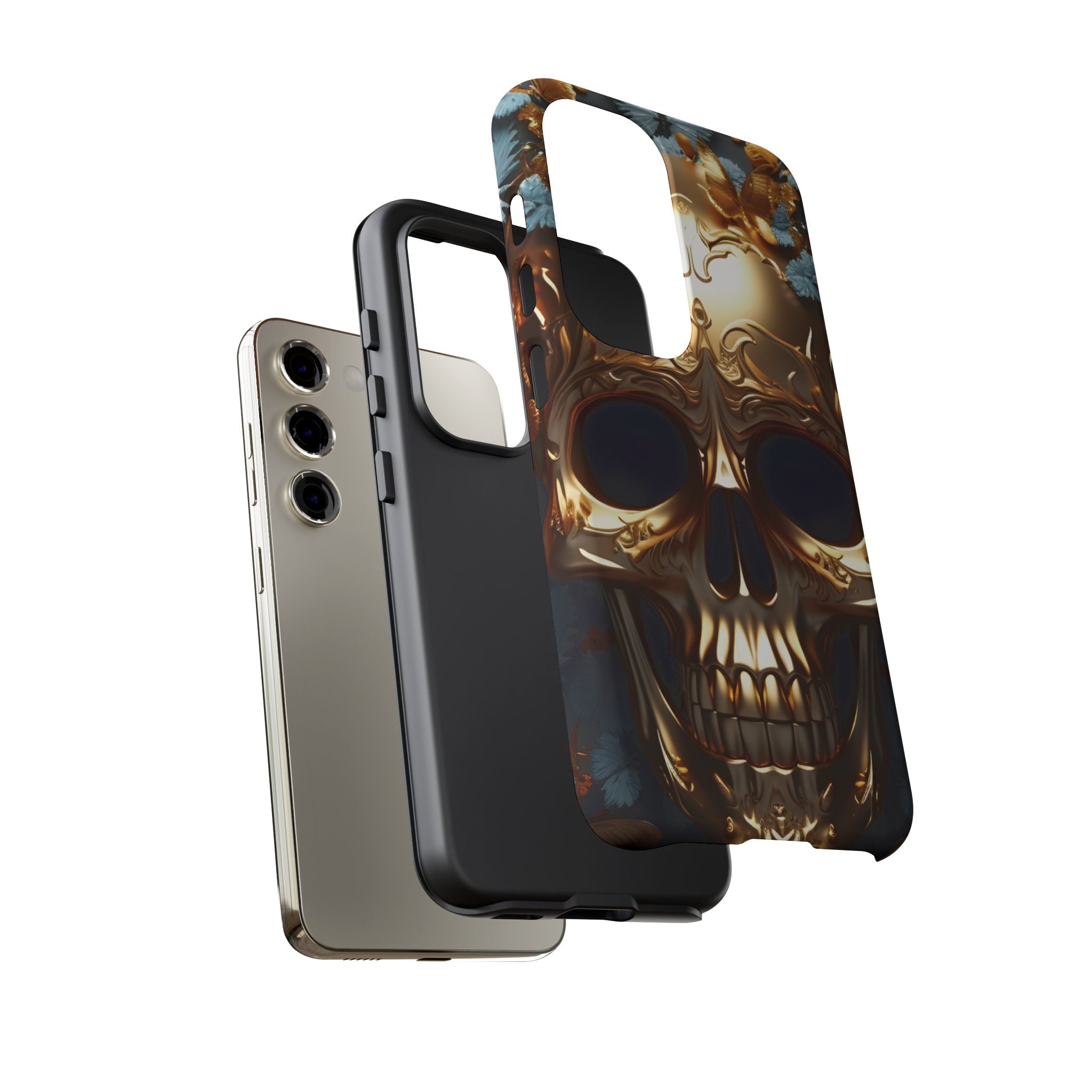 Golden Skull Floral & Butterflies Armor - Tough Guard Samsung Galaxy Case