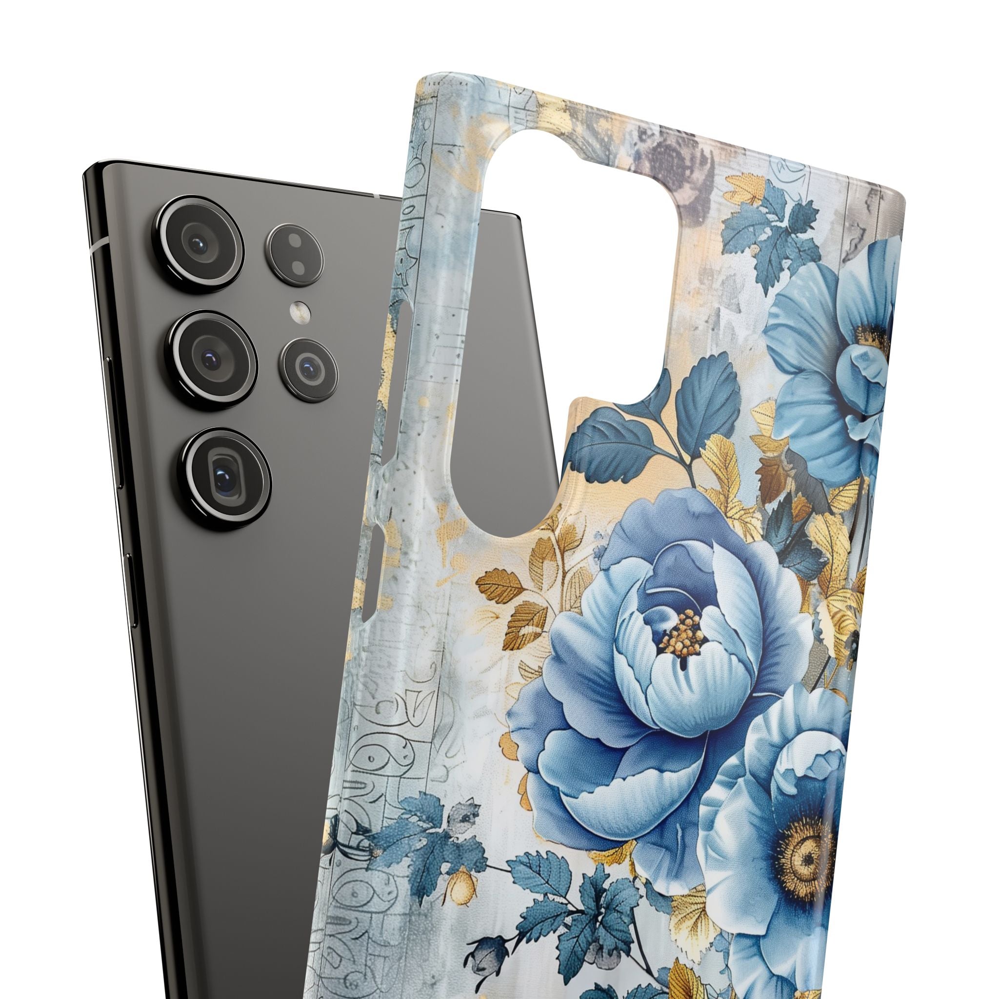 Blue & Gold Blooming Flowers - Slim Guard Samsung Galaxy Case