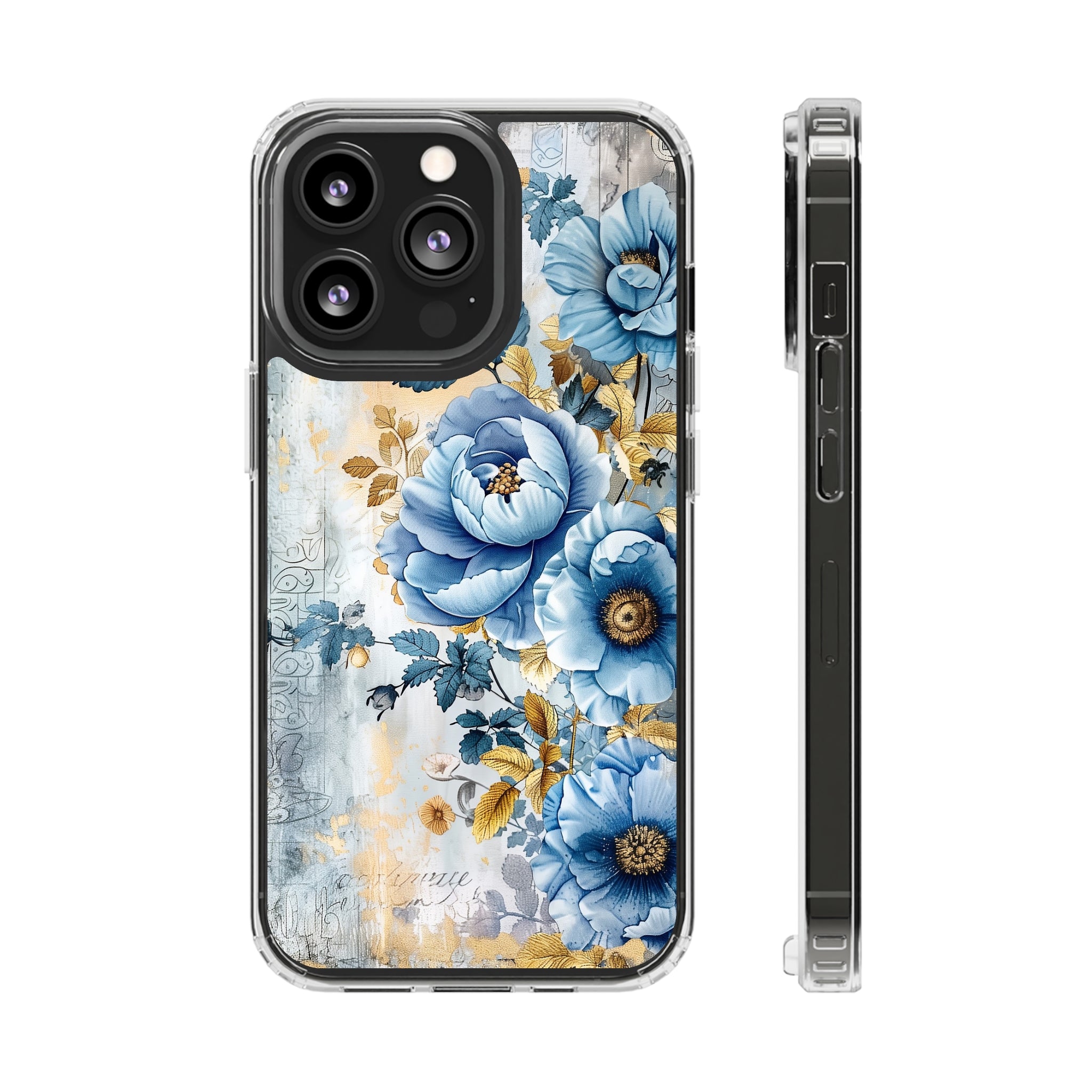 Blue & Gold Blooming Flowers - Crystal Guard Durable Apple iPhone Case