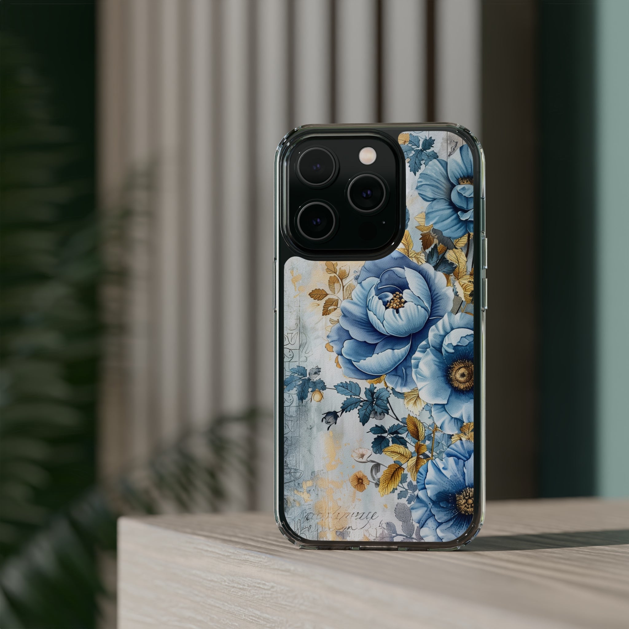 Blue & Gold Blooming Flowers - Crystal Guard Durable Apple iPhone Case