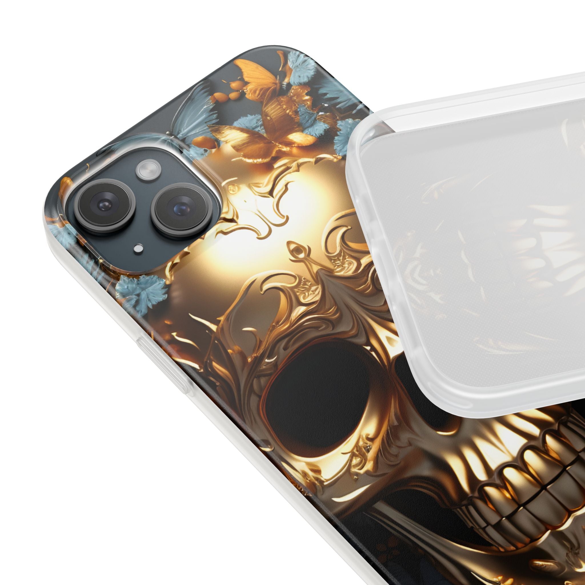 Golden Skull Floral & Butterflies Flexi Case - Apple iPhone Case