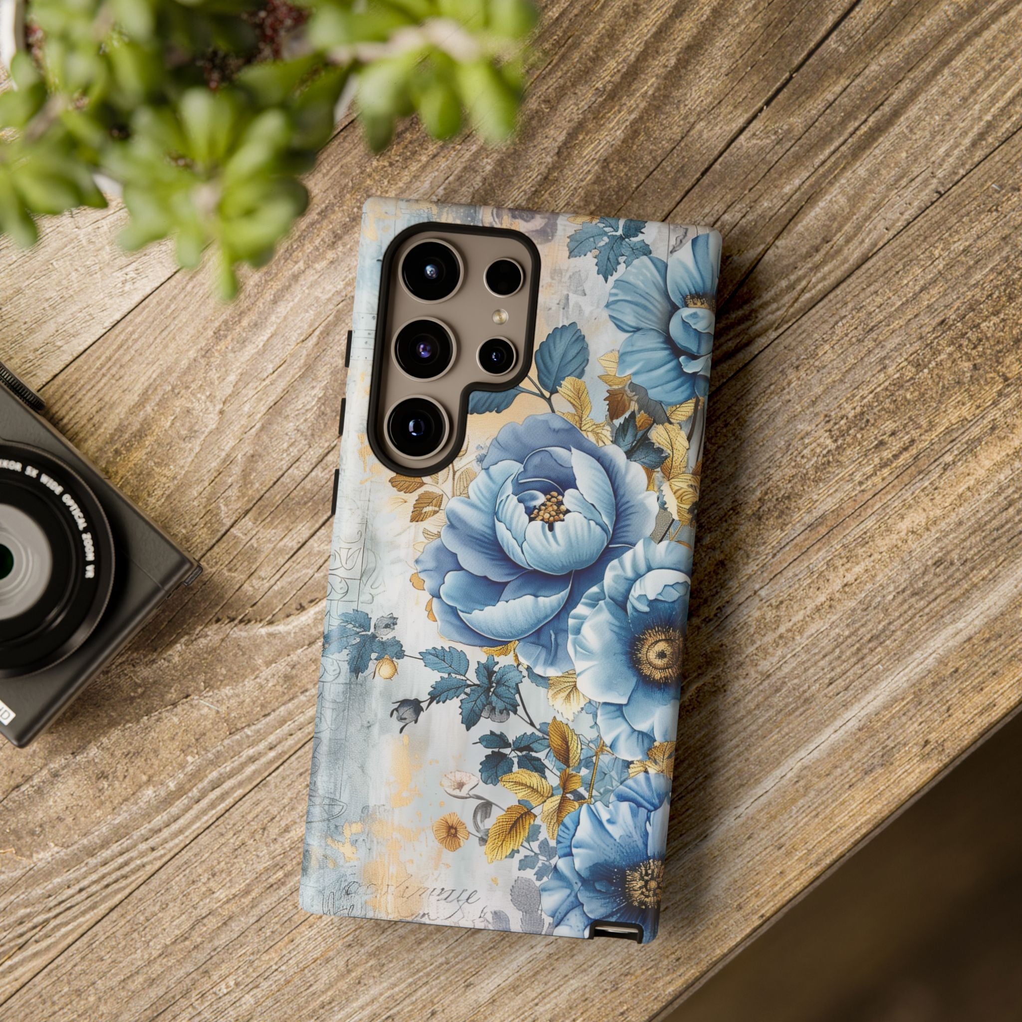 Blue & Gold Blooming Flowers - Tough Guard Samsung Galaxy Case