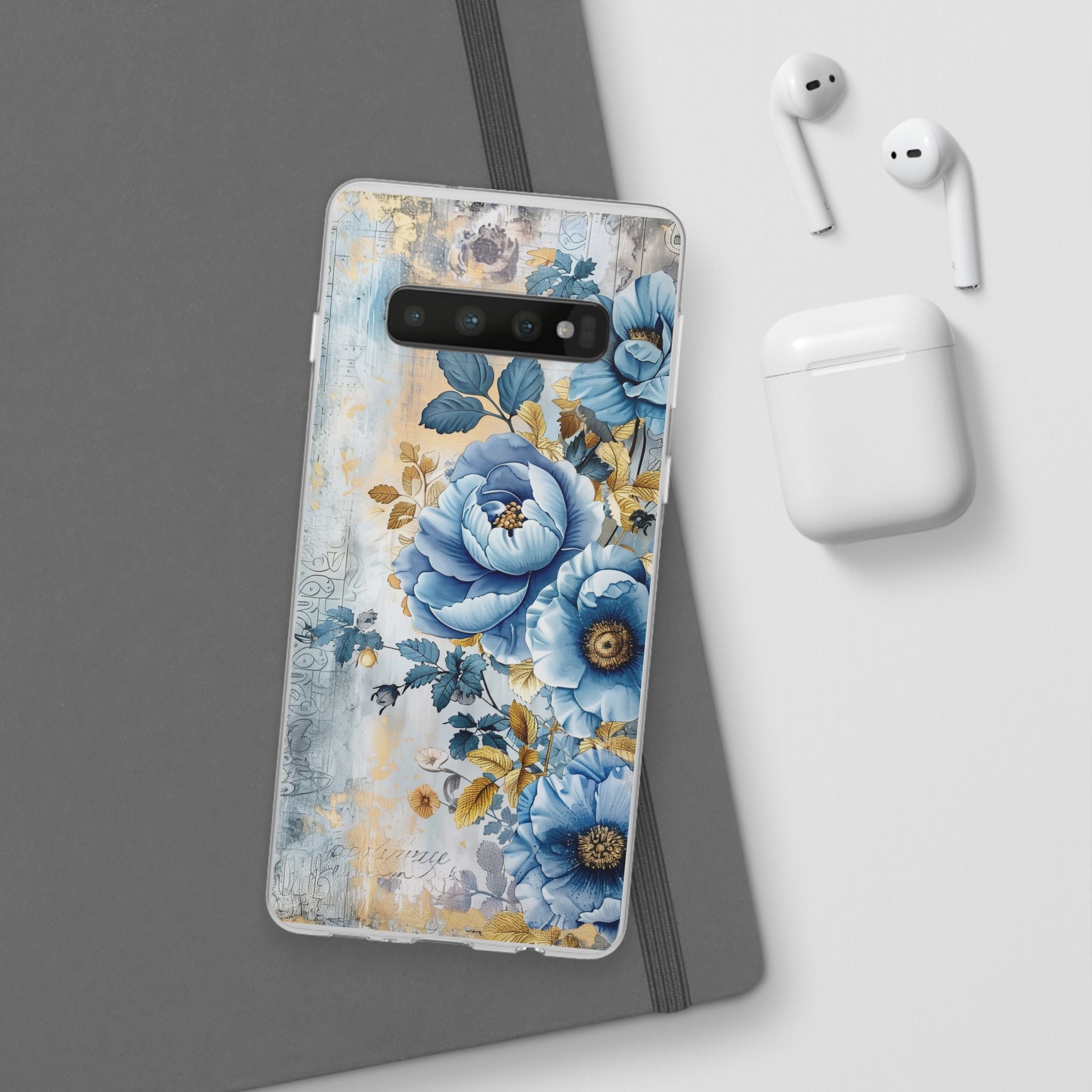 Blue & Gold Blooming Flowers Flexi Case - Samsung Galaxy Case