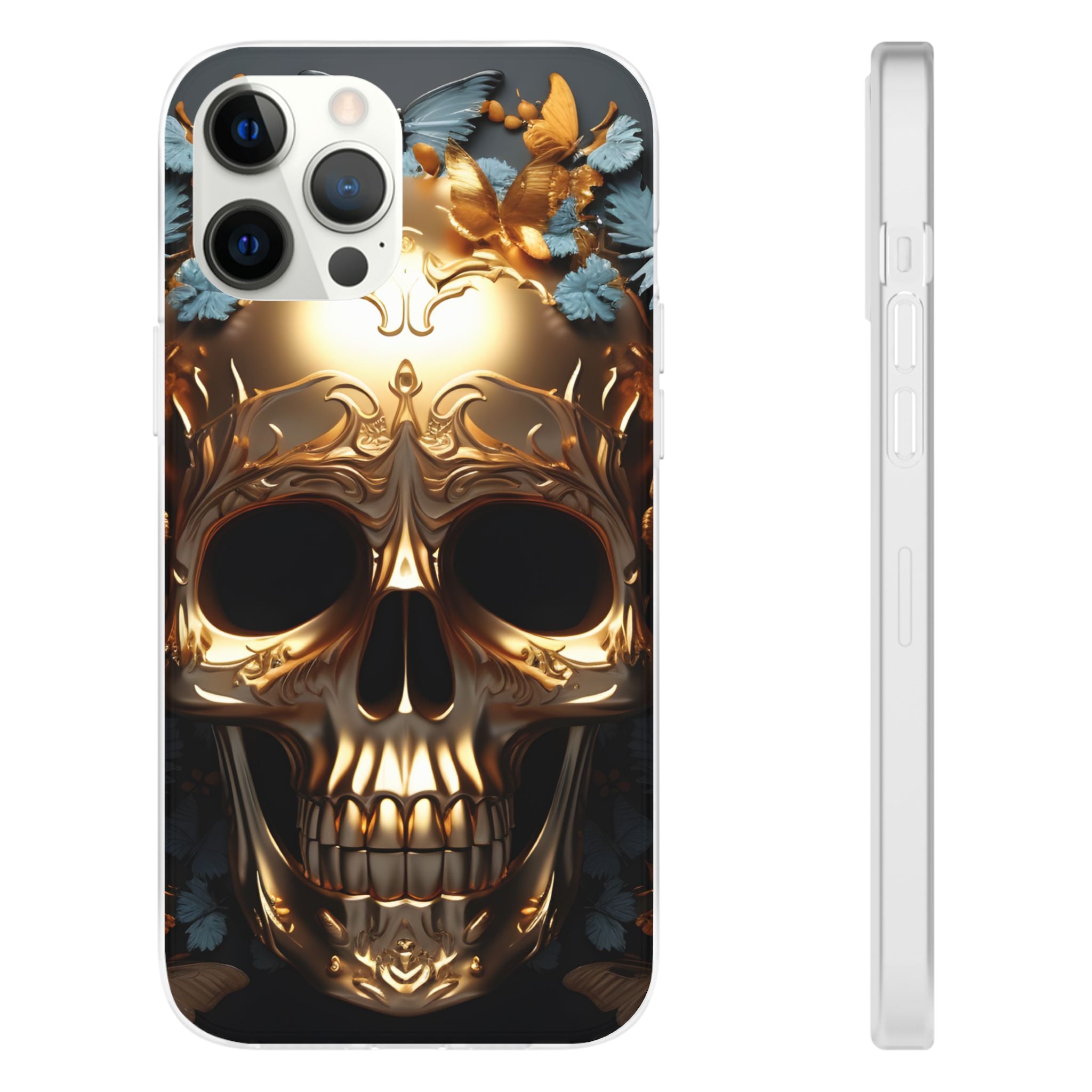 Golden Skull Floral & Butterflies Flexi Case - Apple iPhone Case