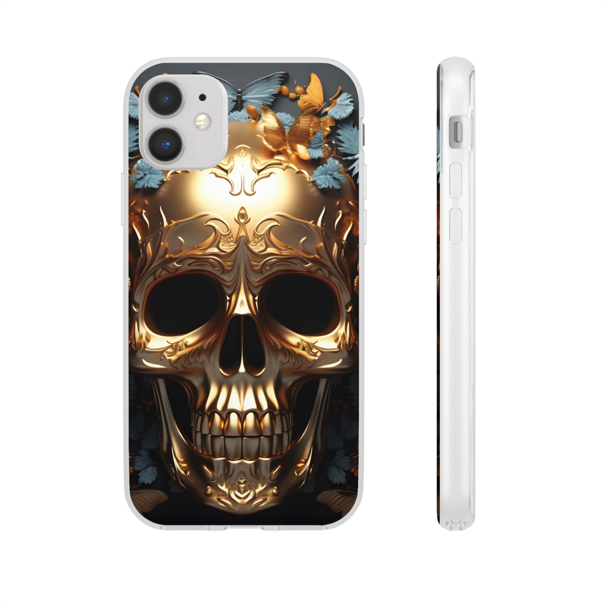 Golden Skull Floral & Butterflies Flexi Case - Apple iPhone Case
