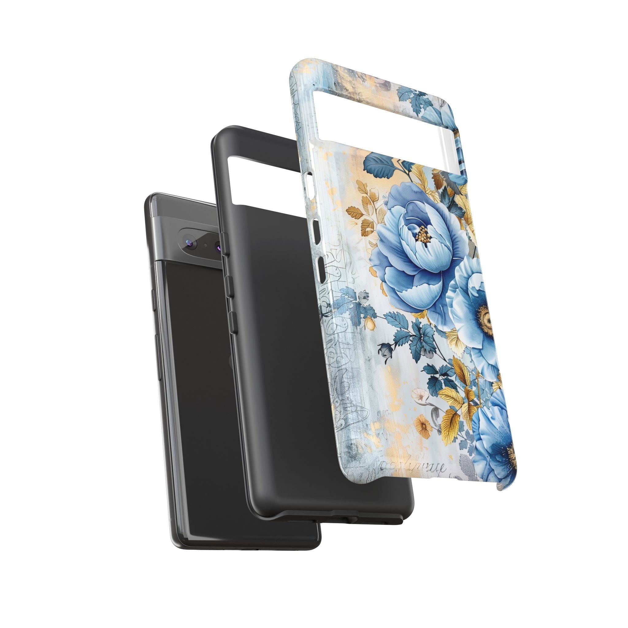 Blue & Gold Blooming Flowers - Tough Guard Google Pixel Case