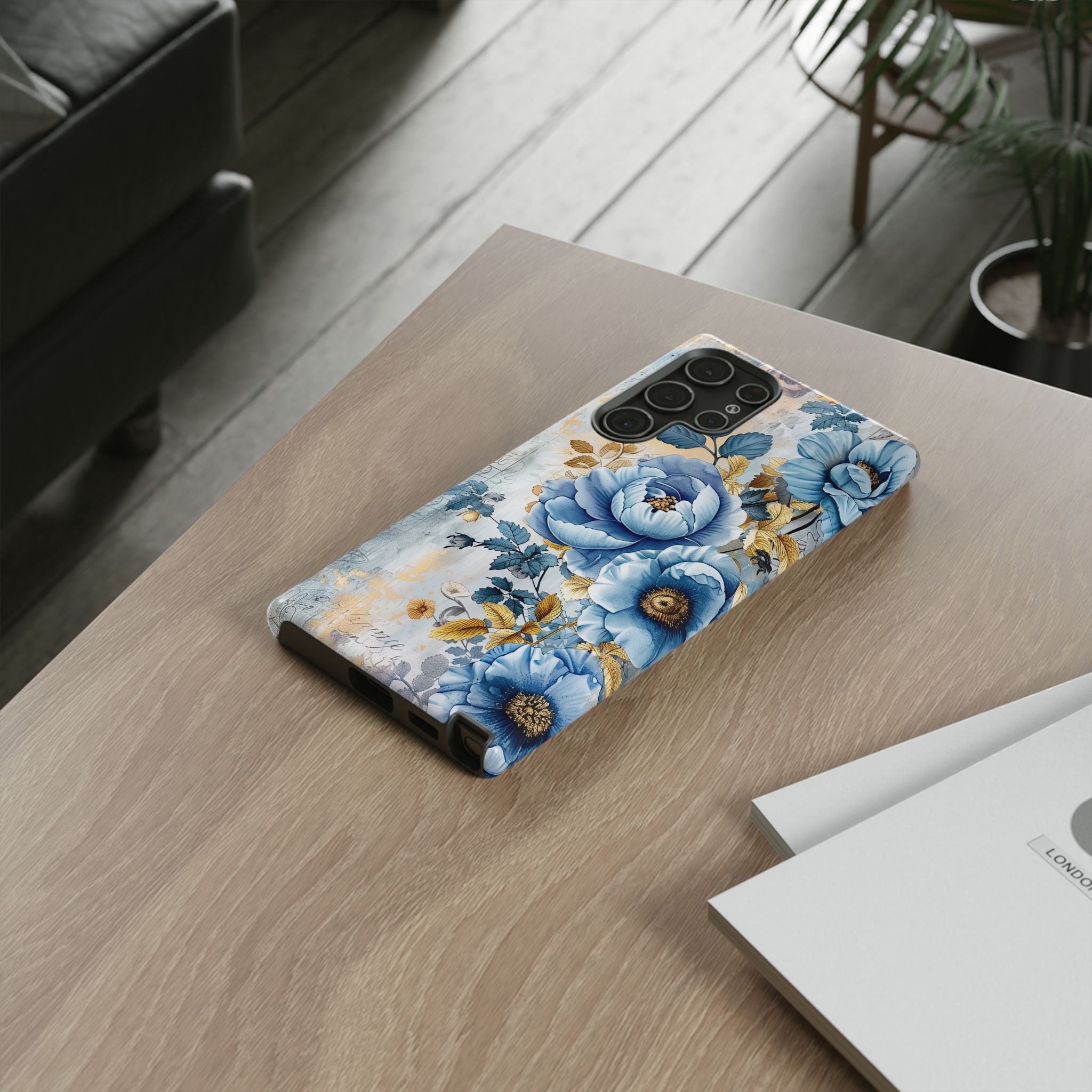 Blue & Gold Blooming Flowers - Tough Guard Samsung Galaxy Case