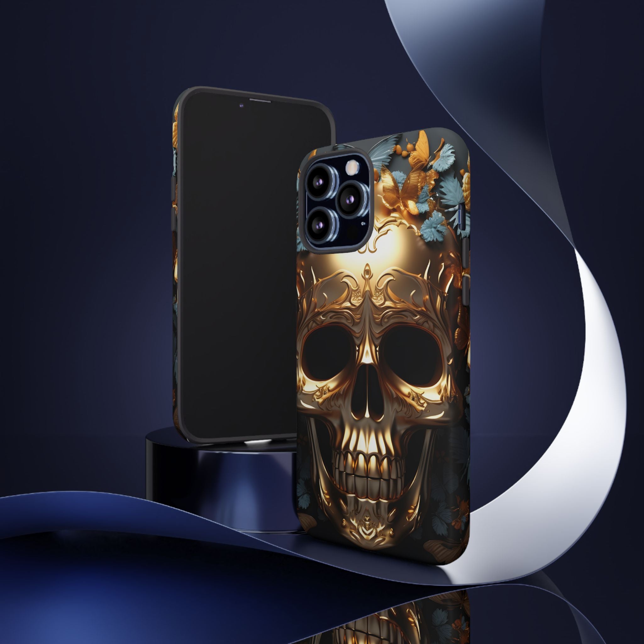 Golden Skull Floral Armor - Tough Guard Apple iPhone Case