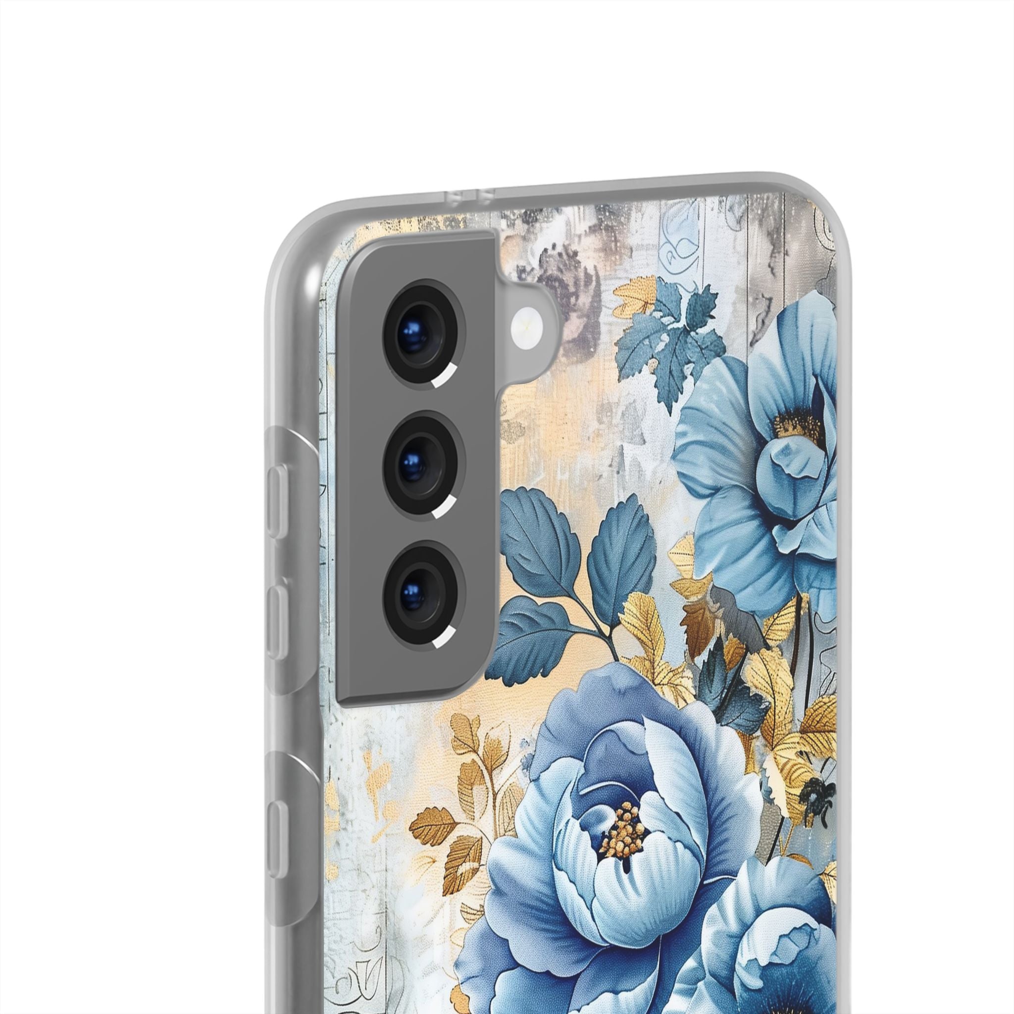 Blue & Gold Blooming Flowers Flexi Case - Samsung Galaxy Case
