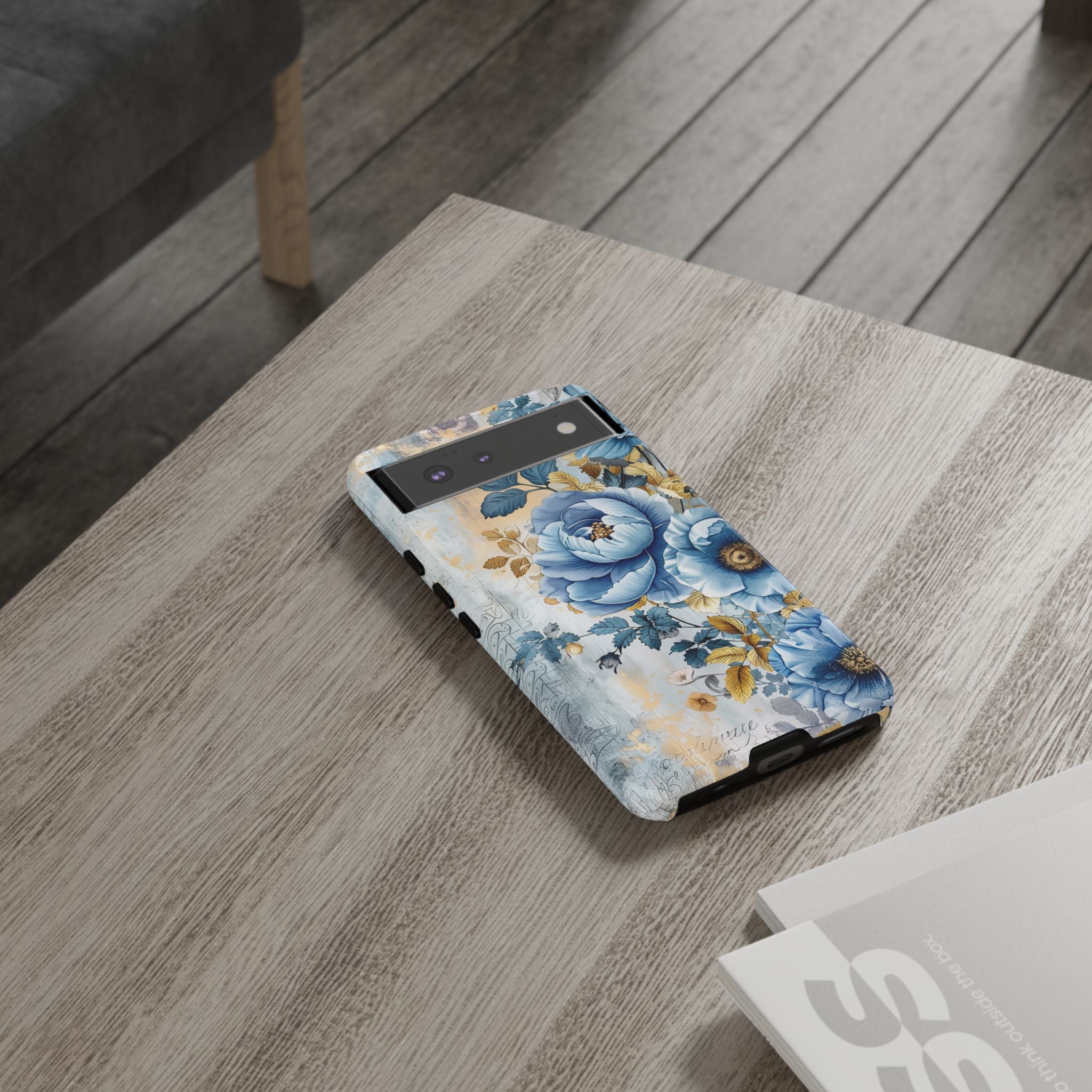 Blue & Gold Blooming Flowers - Tough Guard Google Pixel Case