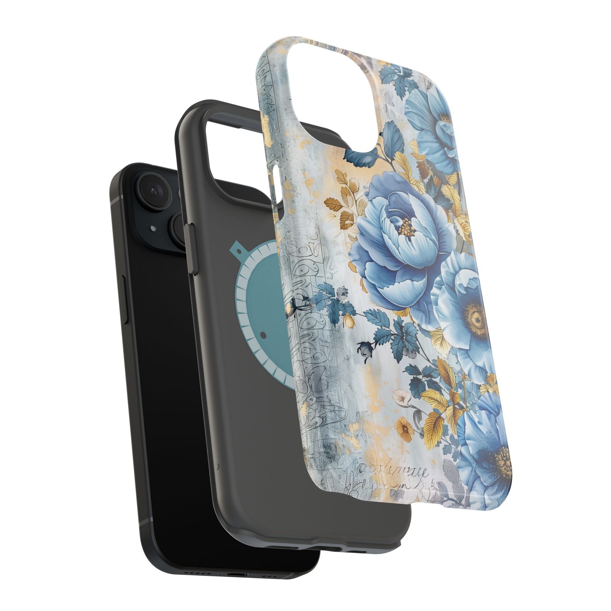 Blue & Gold Blooming Flowers - Magnetic Armor Tough Apple iPhone Case