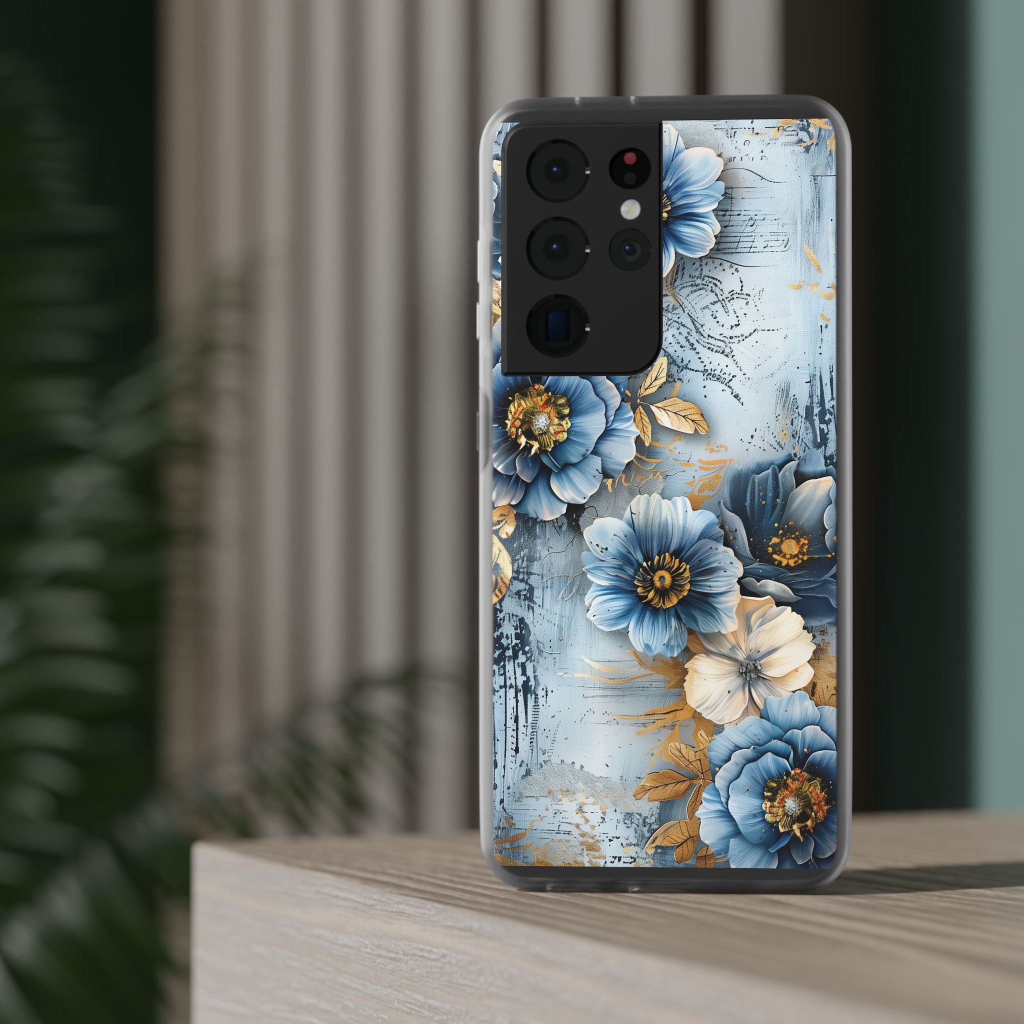 Blue & Gold Floral Flexi Case - Samsung Galaxy Case