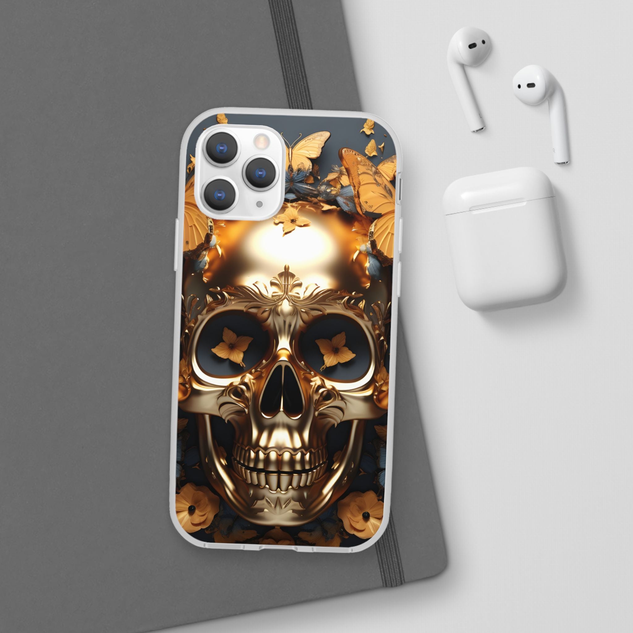 Golden Skull Floral Armor Flexi Case - Apple iPhone Case
