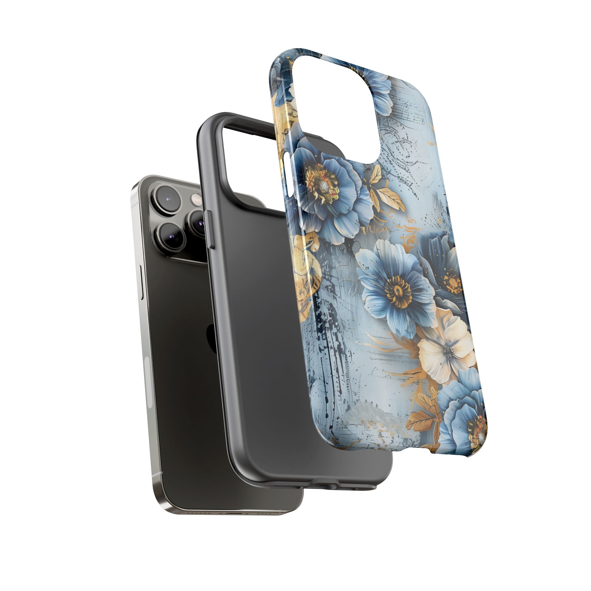 Blue & Gold Floral - Tough Guard Apple iPhone Case