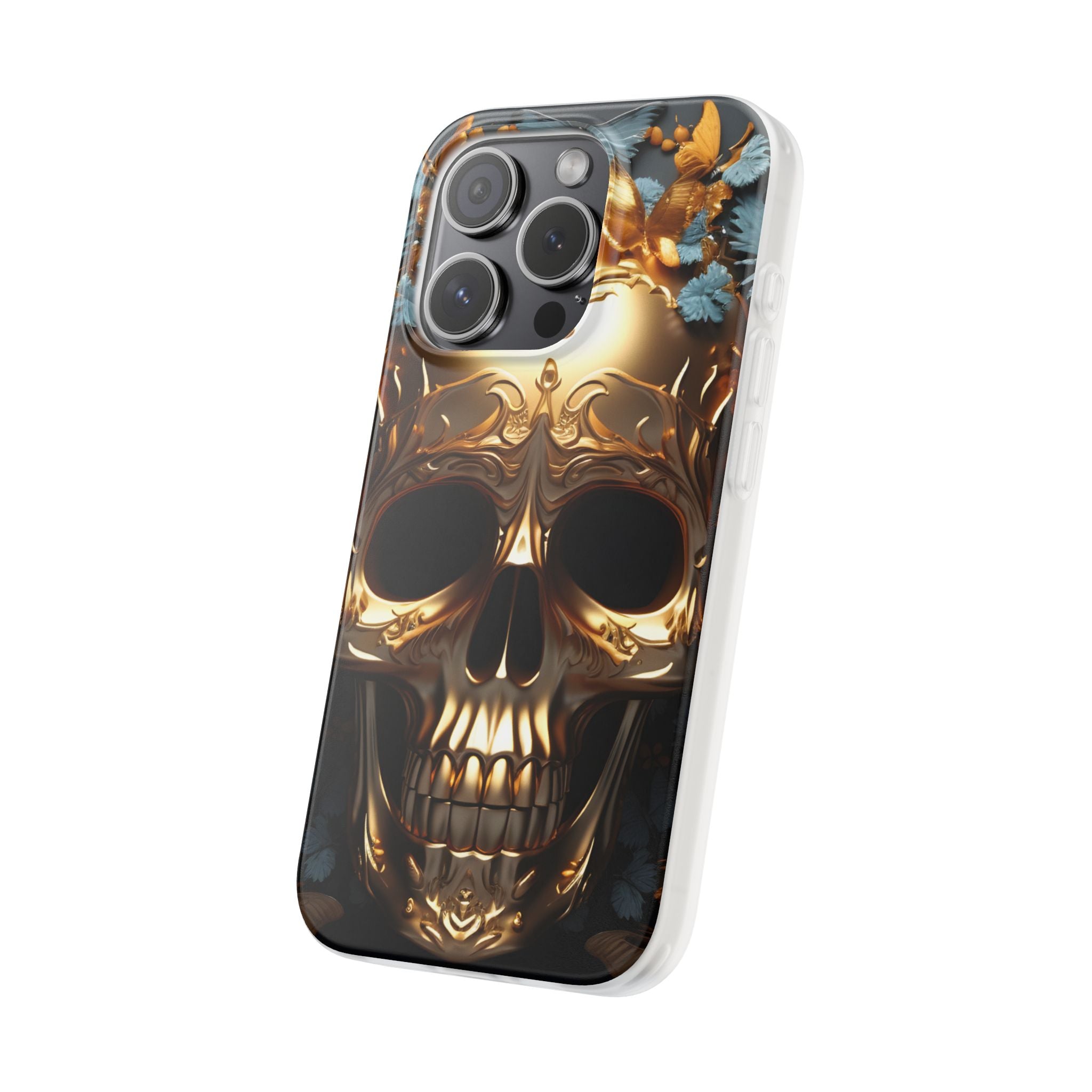 Golden Skull Floral & Butterflies Flexi Case - Apple iPhone Case
