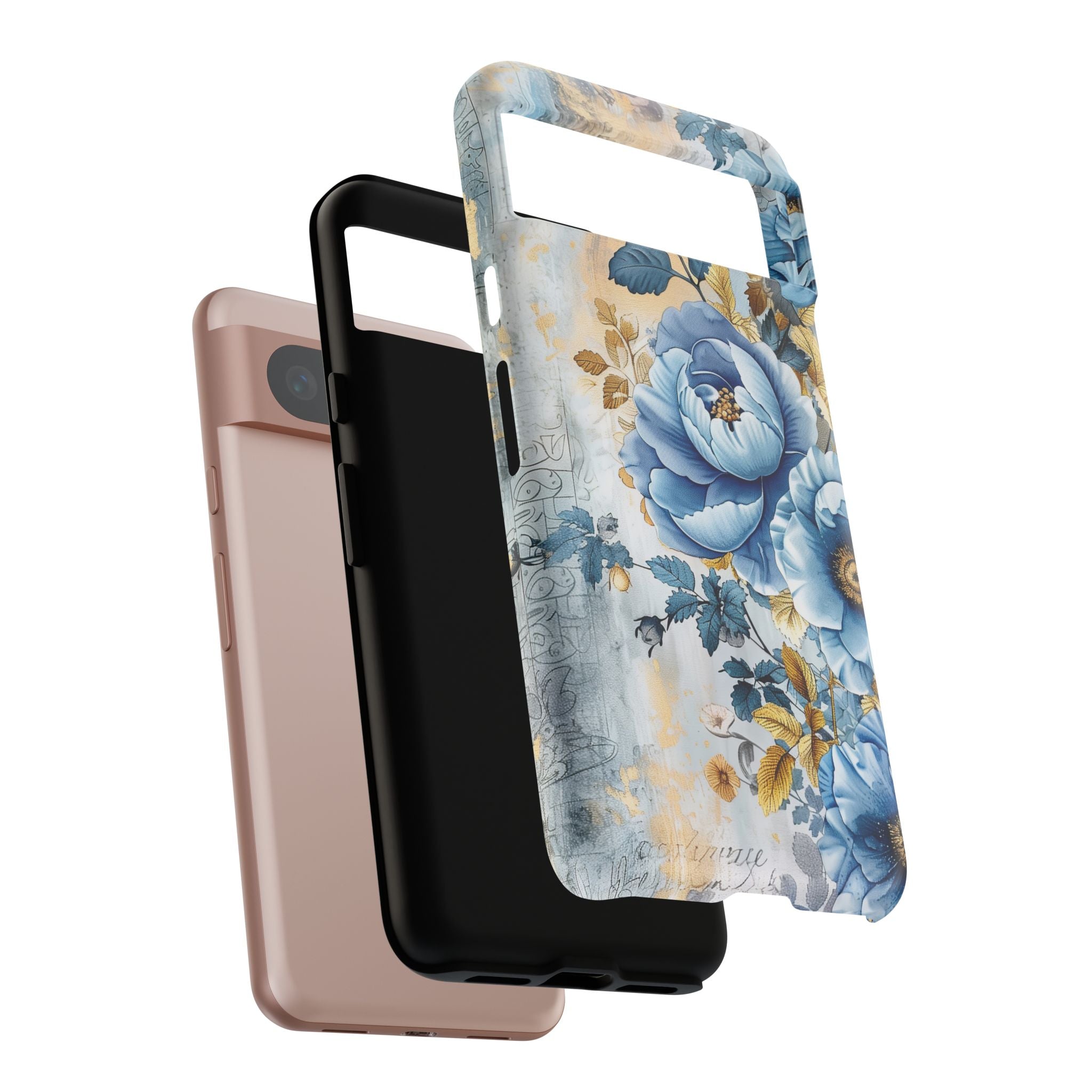 Blue & Gold Blooming Flowers - Tough Guard Google Pixel Case