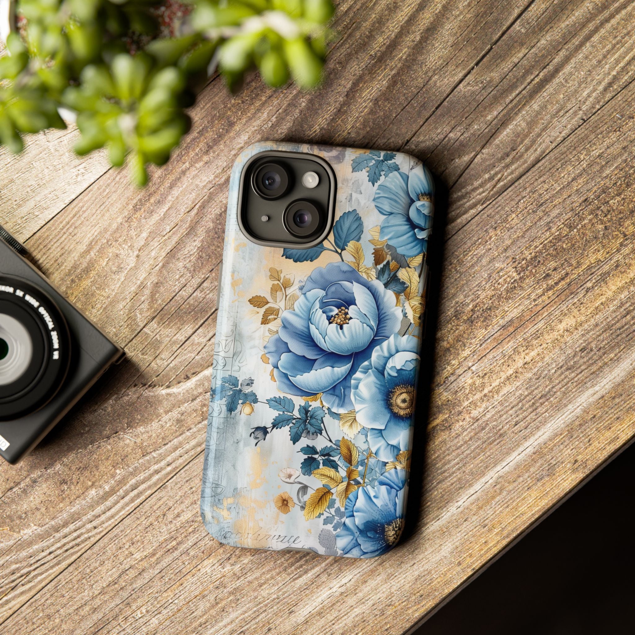 Blue & Gold Blooming Flowers - Tough Guard Apple iPhone Case