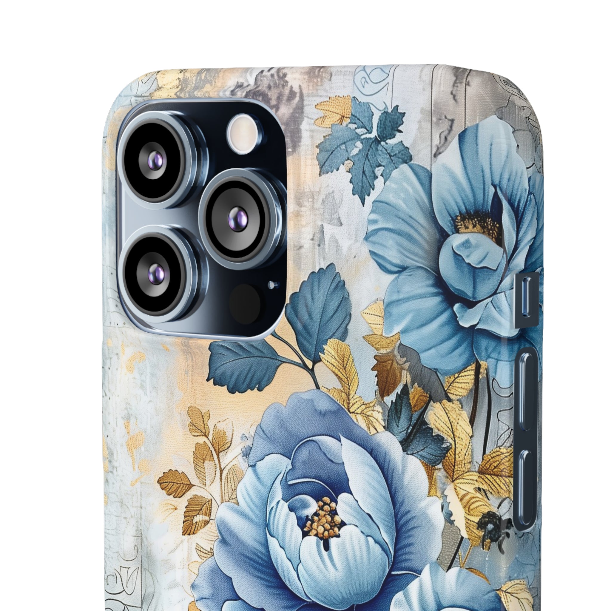 Blue & Gold Blooming Flowers Snap Case - Apple iPhone Case
