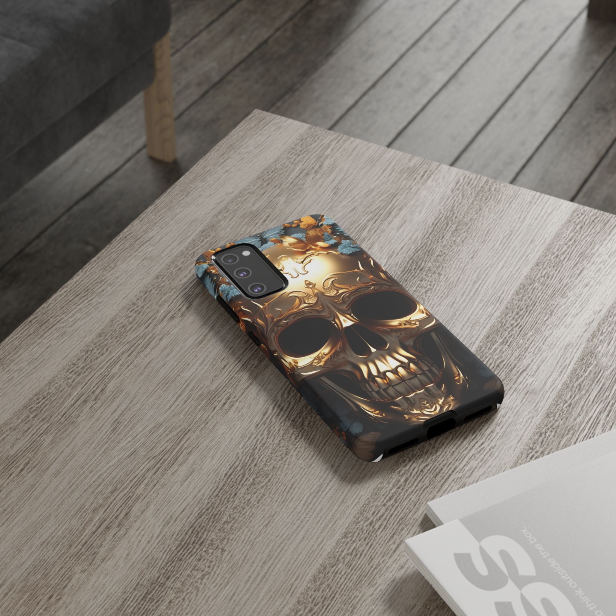 Golden Skull Floral & Butterflies Armor - Tough Guard Samsung Galaxy Case
