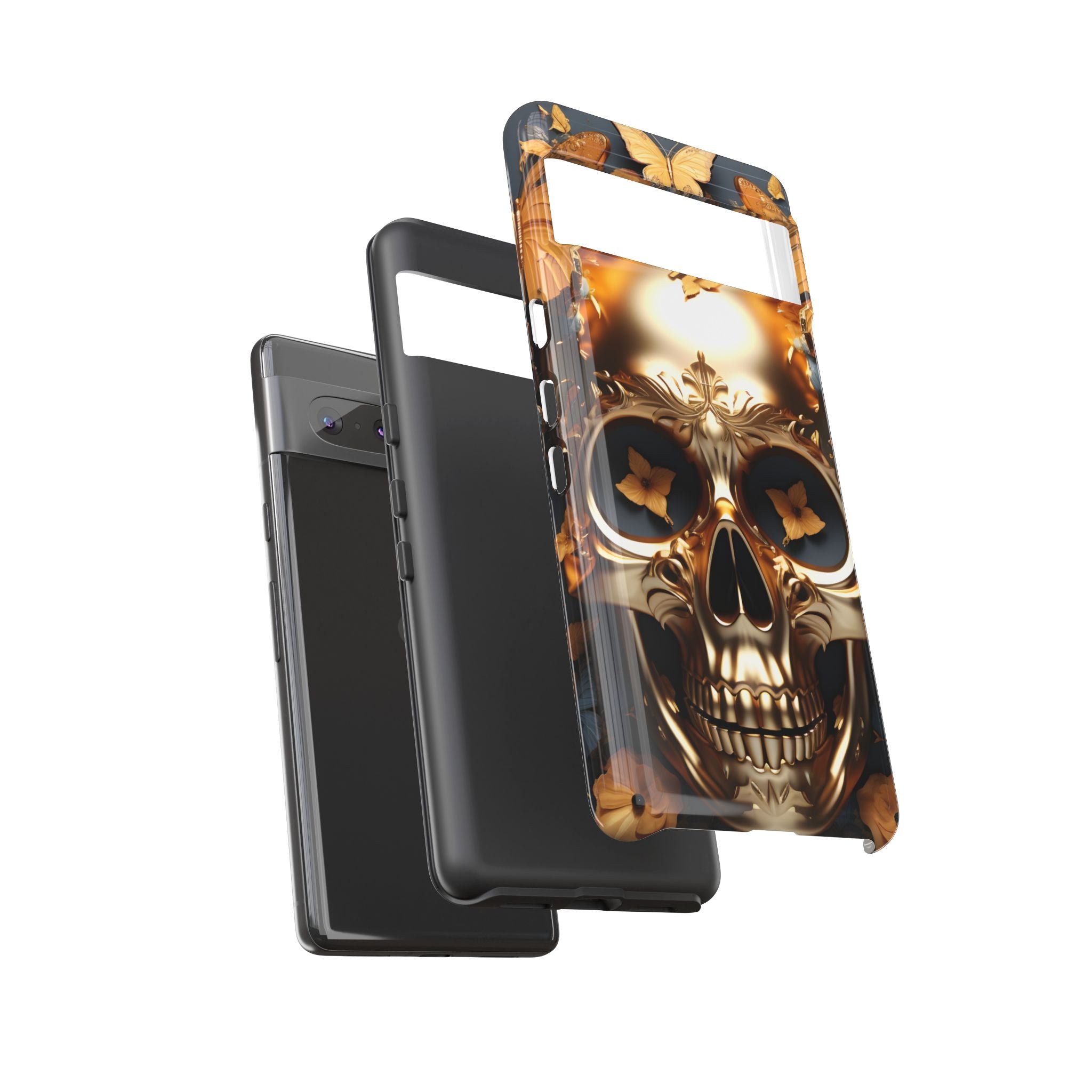 Golden Skull Floral Armor - Tough Guard Google Pixel Case