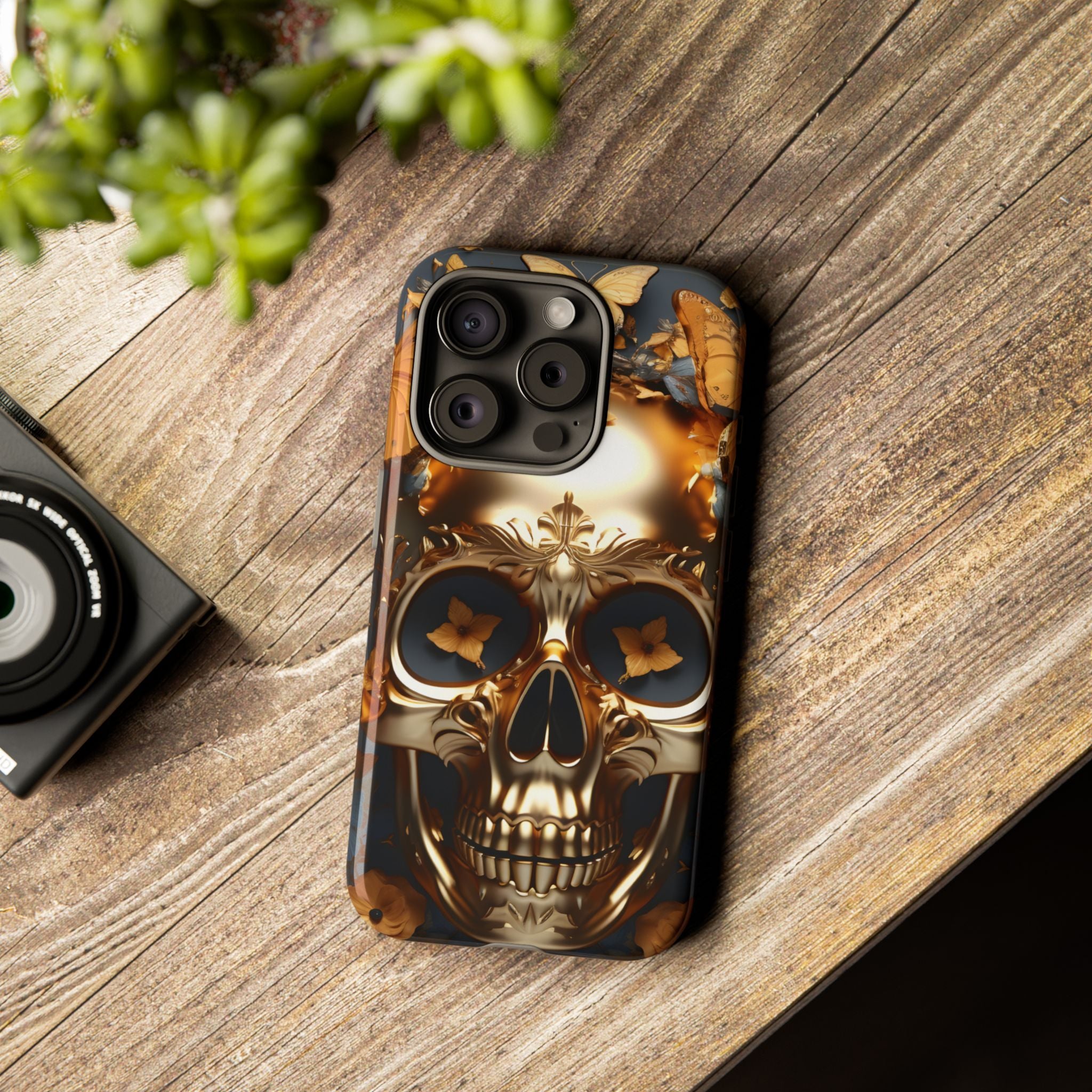 Golden Skull Floral Armor Tough Guard - Apple iPhone Case