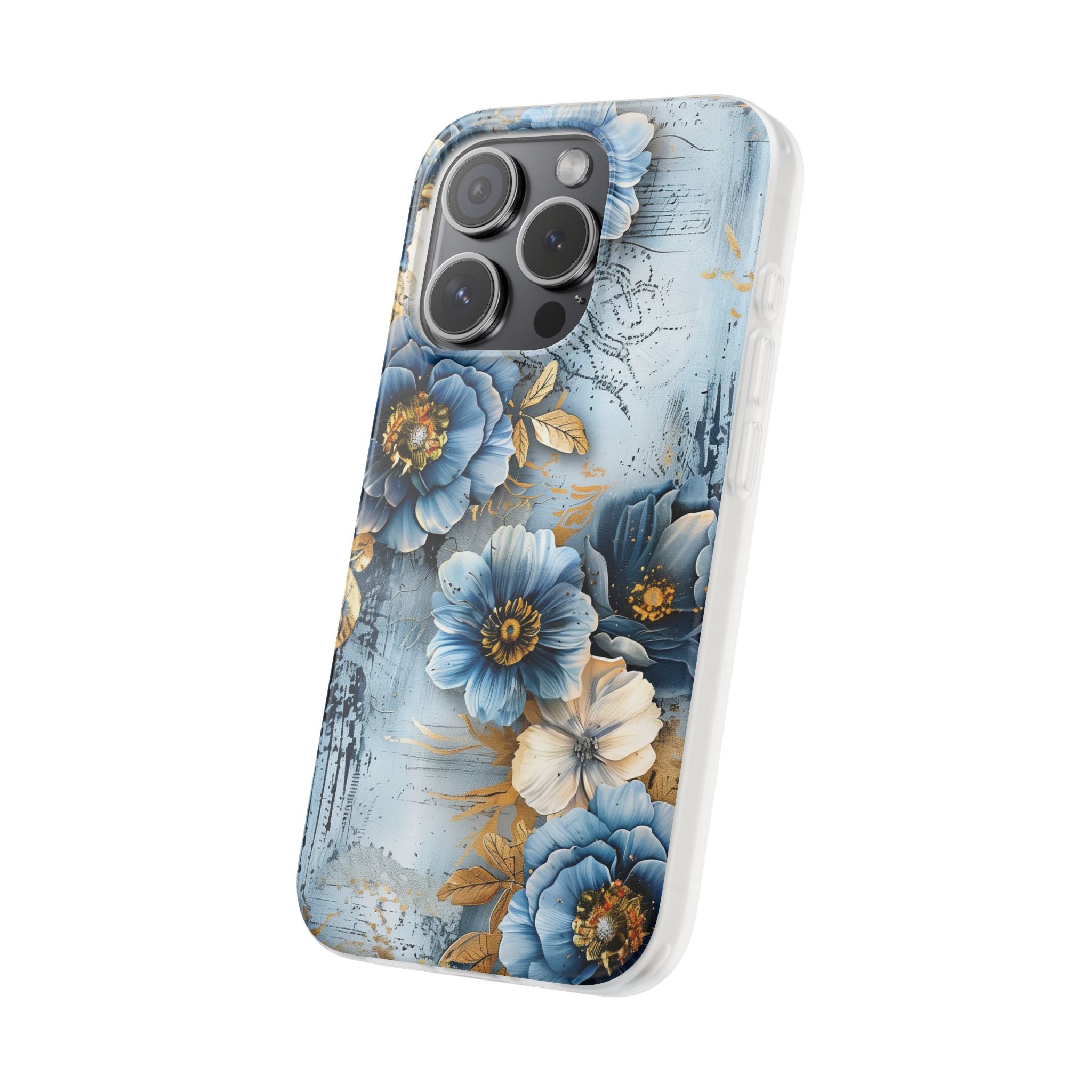 Blue & Gold Floral Flexi Case - Apple iPhone Case