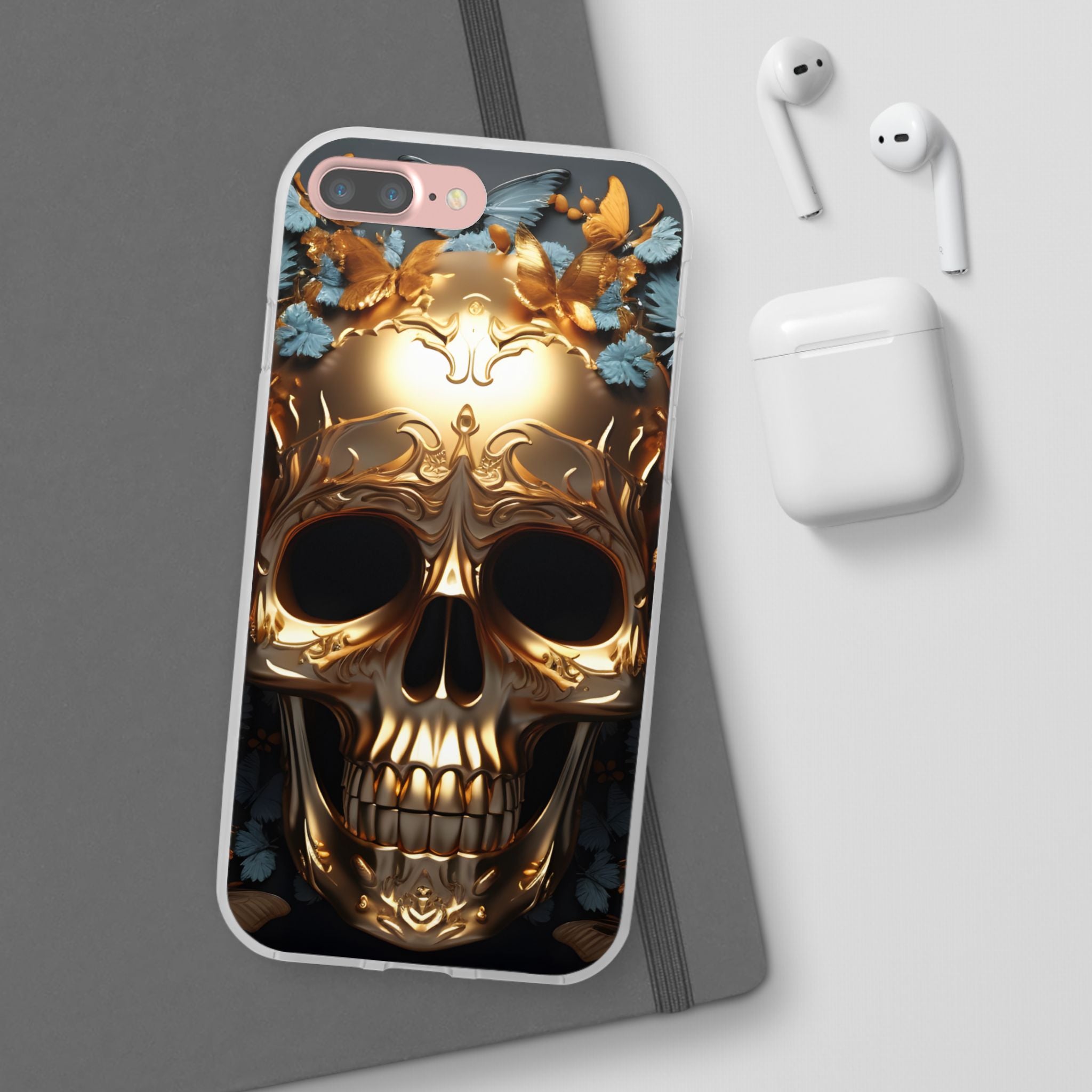 Golden Skull Floral & Butterflies Flexi Case - Apple iPhone Case