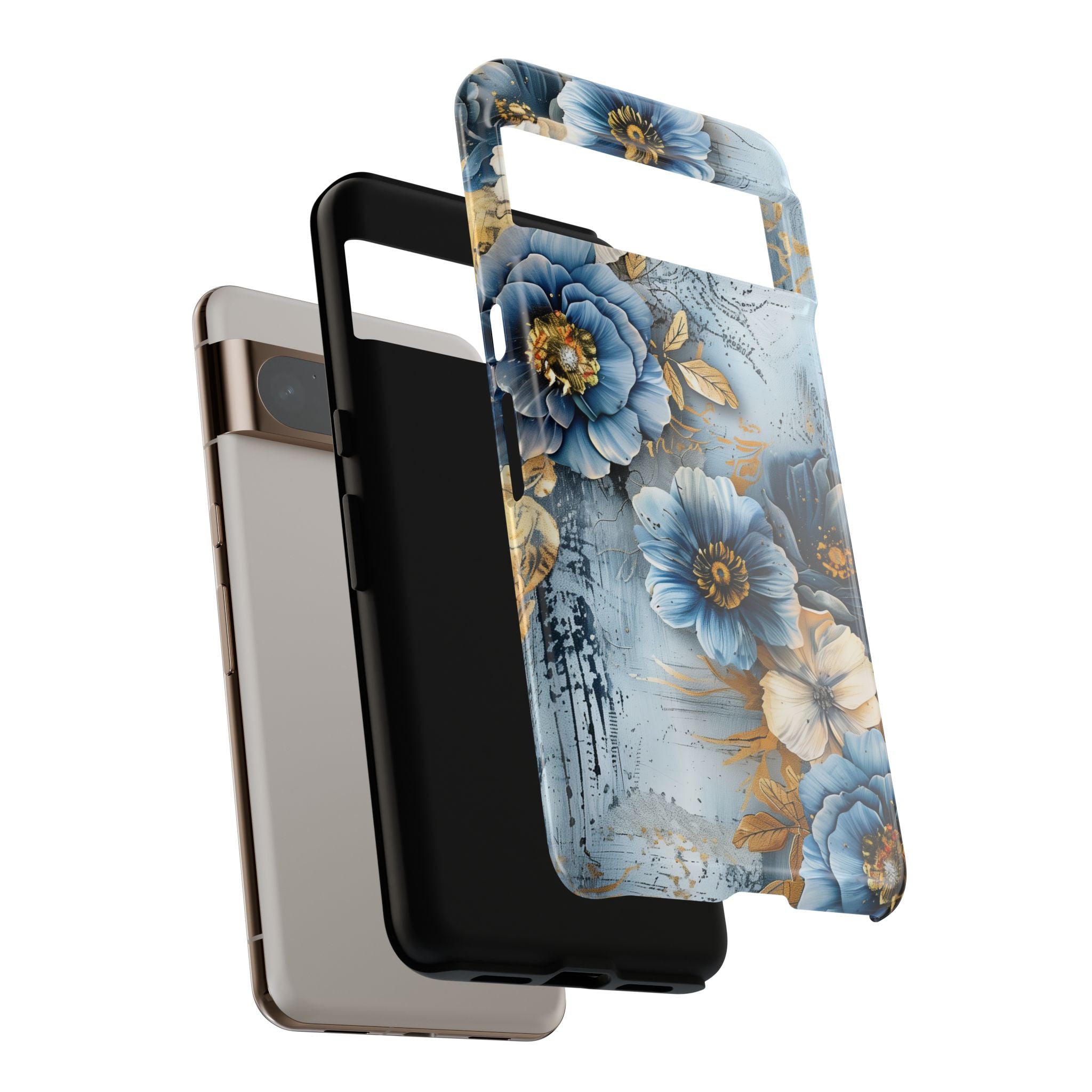 Blue & Gold Floral - Tough Guard Google Pixel Case