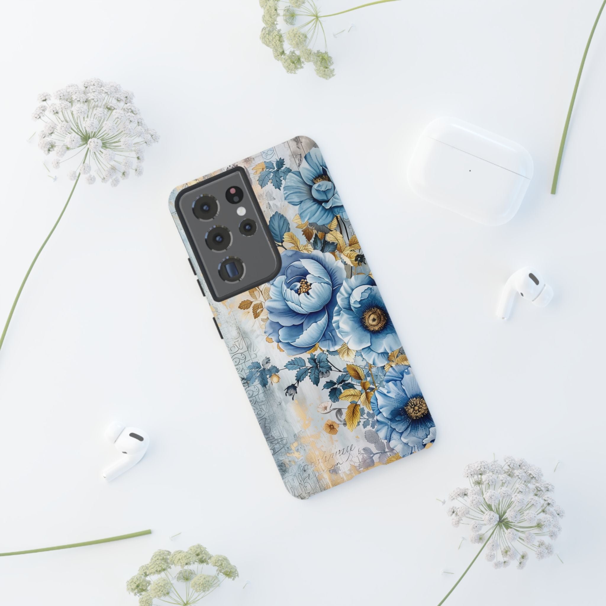 Blue & Gold Blooming Flowers - Tough Guard Samsung Galaxy Case