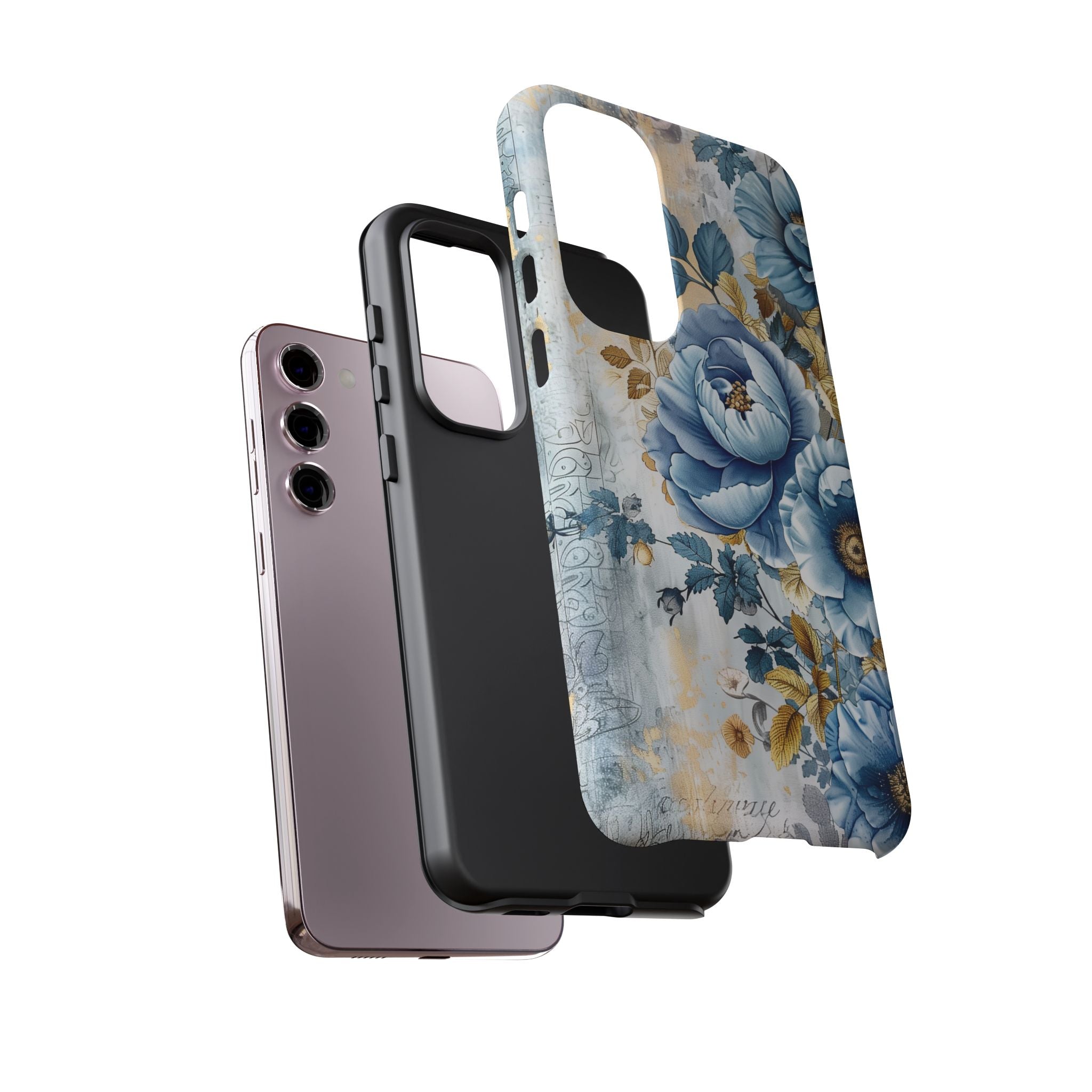 Blue & Gold Blooming Flowers - Tough Guard Samsung Galaxy Case