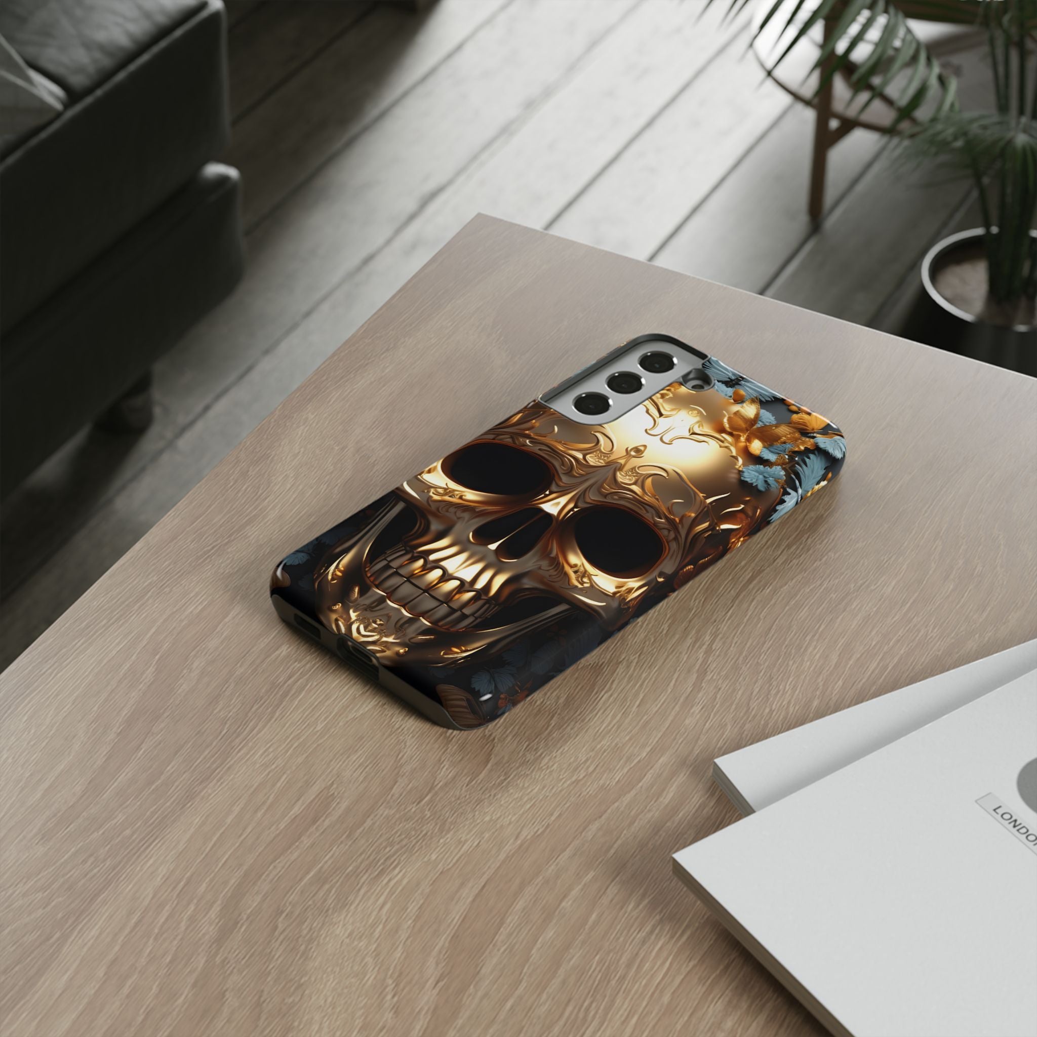 Golden Skull Floral & Butterflies Armor - Tough Guard Samsung Galaxy Case
