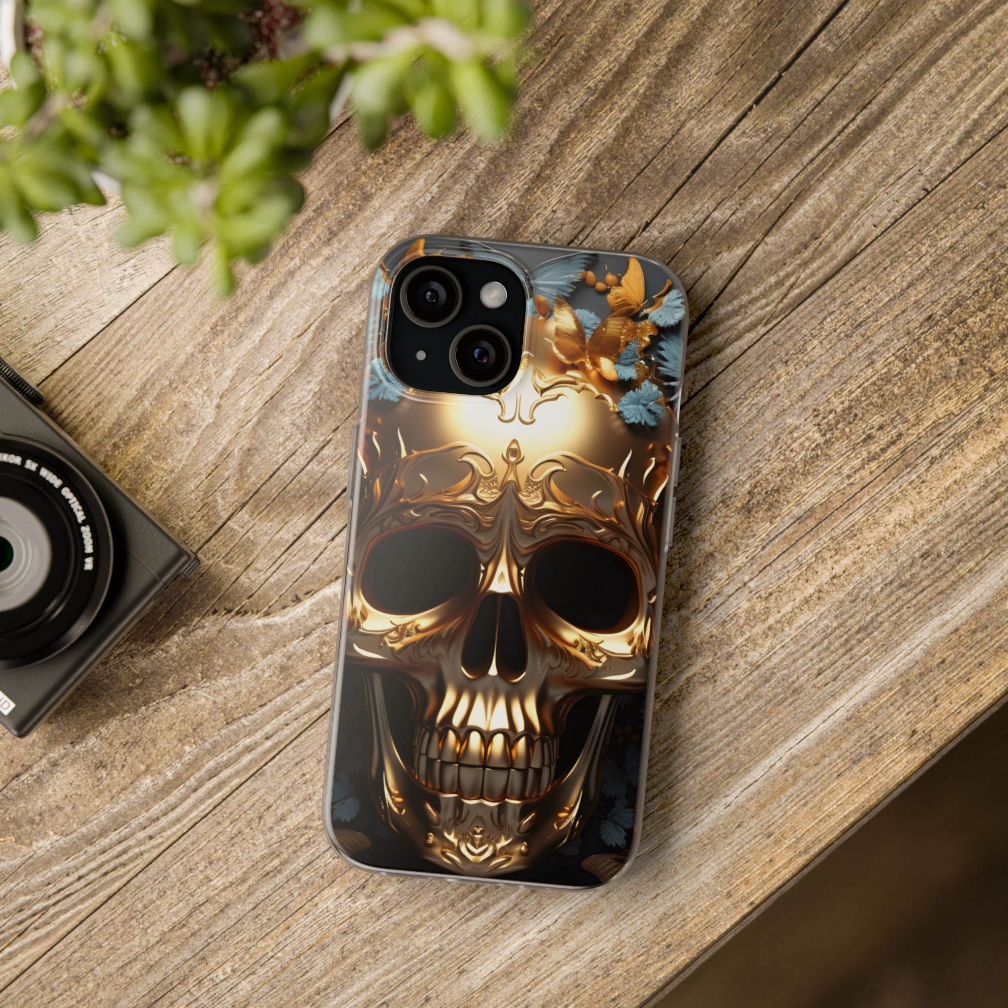 Golden Skull Floral & Butterflies Flexi Case - Apple iPhone Case