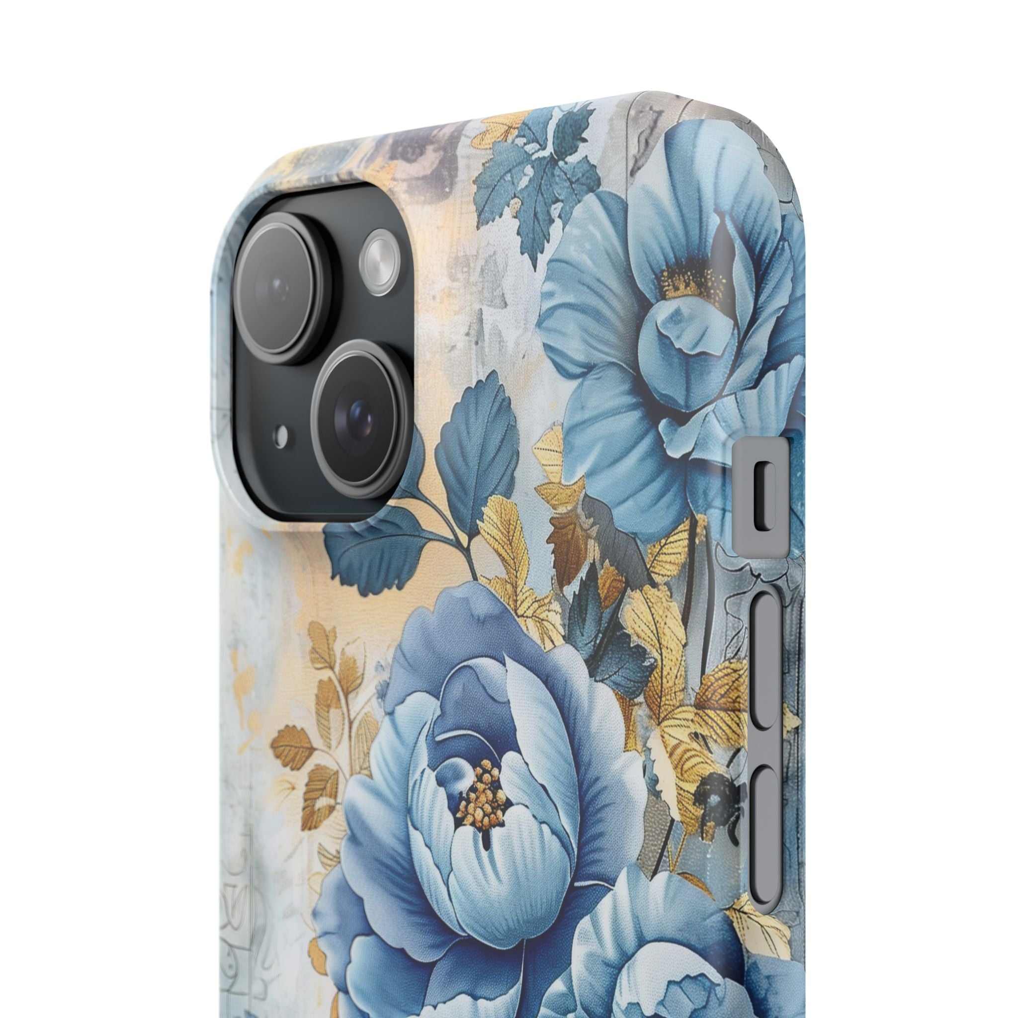 Blue & Gold Blooming Flowers - Slim Guard Apple iPhone Case