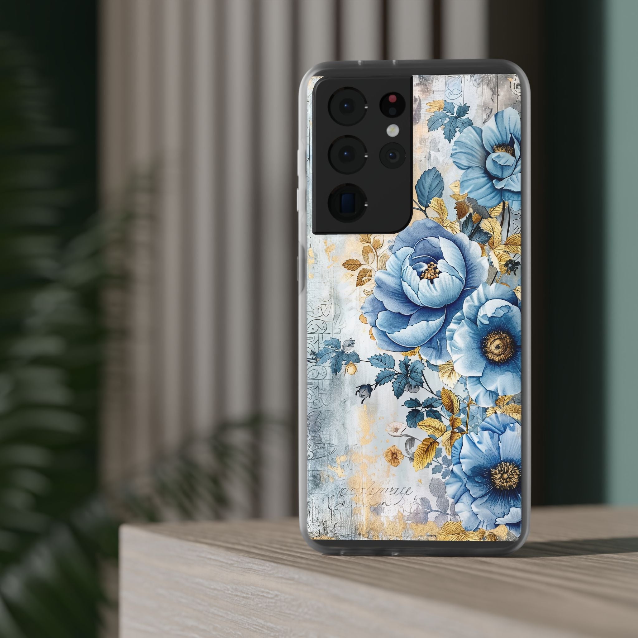 Blue & Gold Blooming Flowers Flexi Case - Samsung Galaxy Case