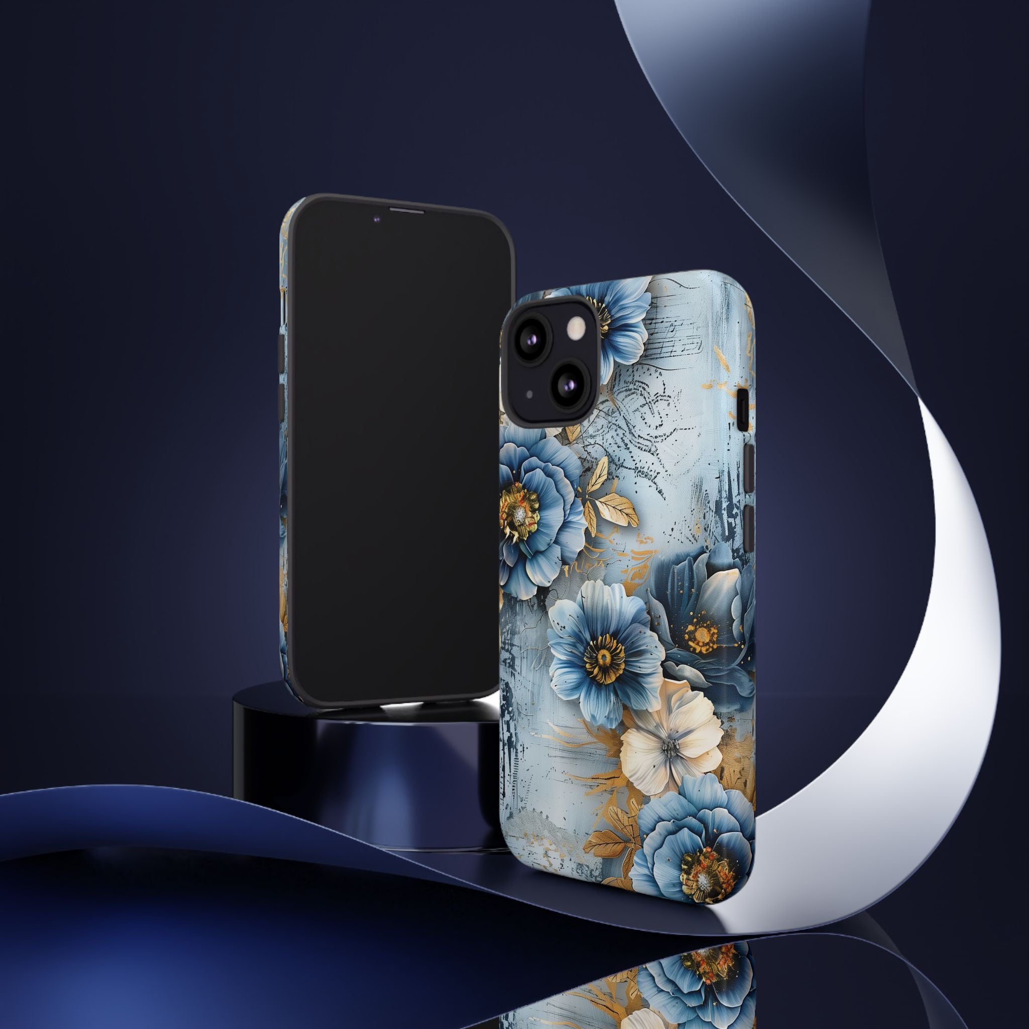 Blue & Gold Floral - Tough Guard Apple iPhone Case