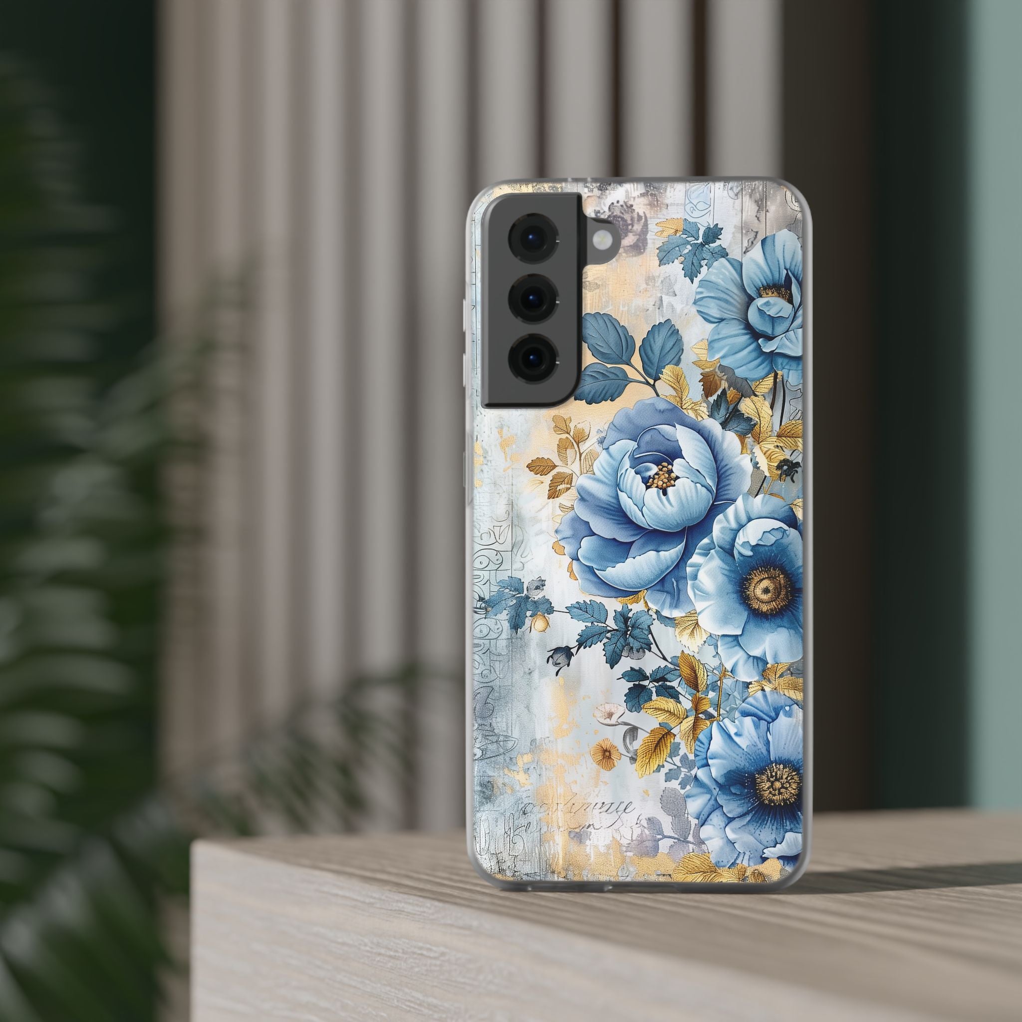 Blue & Gold Blooming Flowers Flexi Case - Samsung Galaxy Case
