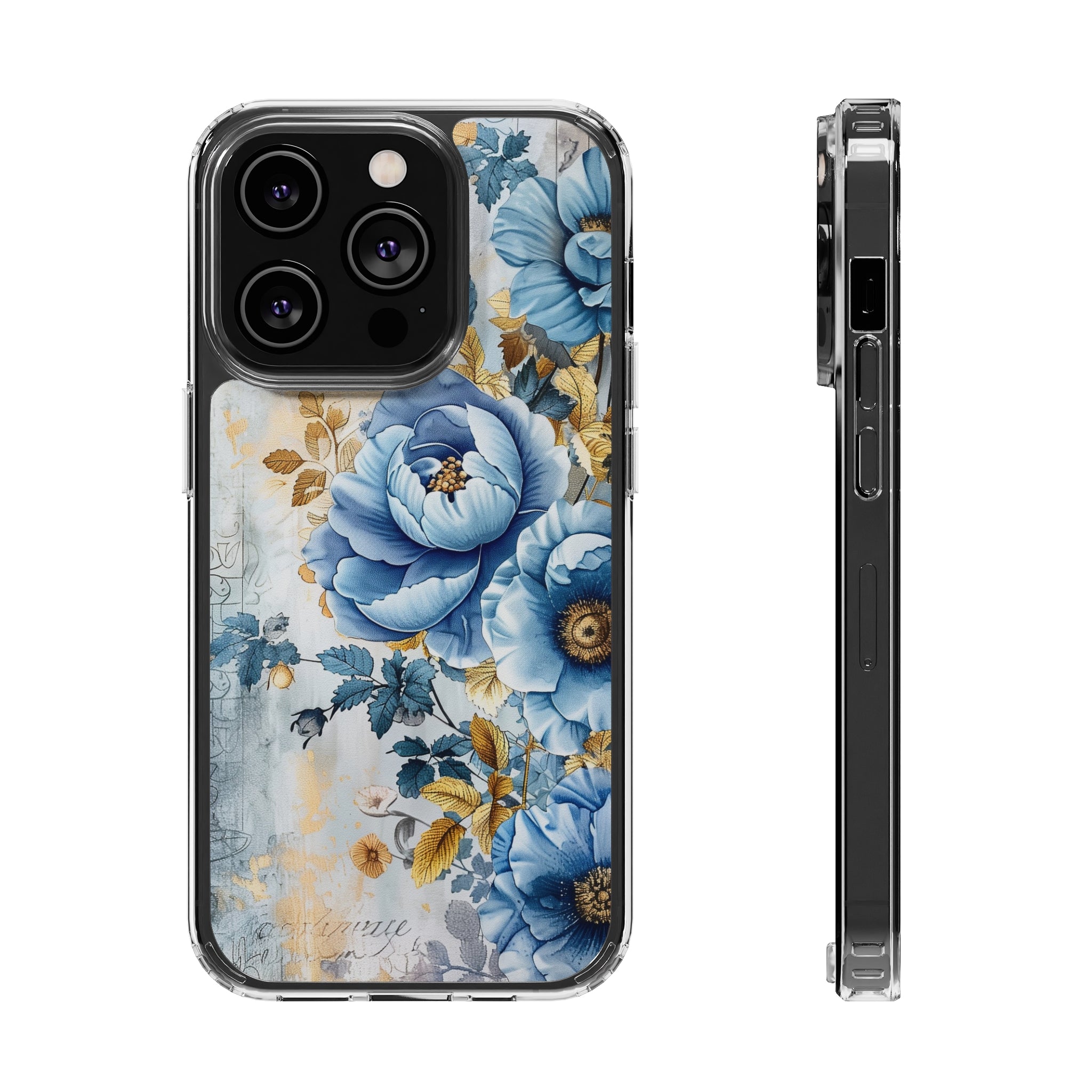 Blue & Gold Blooming Flowers - Crystal Guard Durable Apple iPhone Case